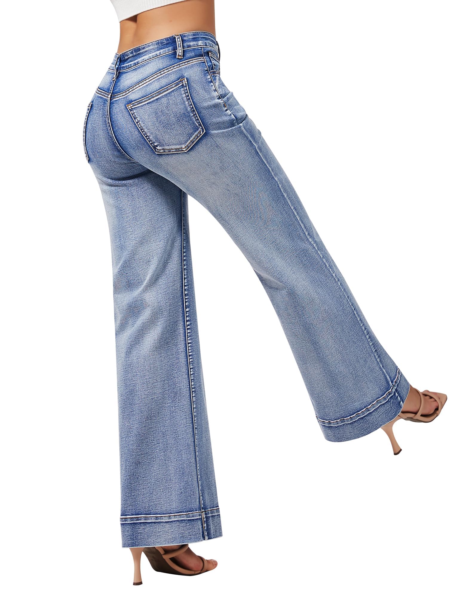 Roswear Women's Wide Leg Jeans - High Waisted Stretchy Baggy Loose Long Pants for Casual Wear, Street Style & Everyday Comfort