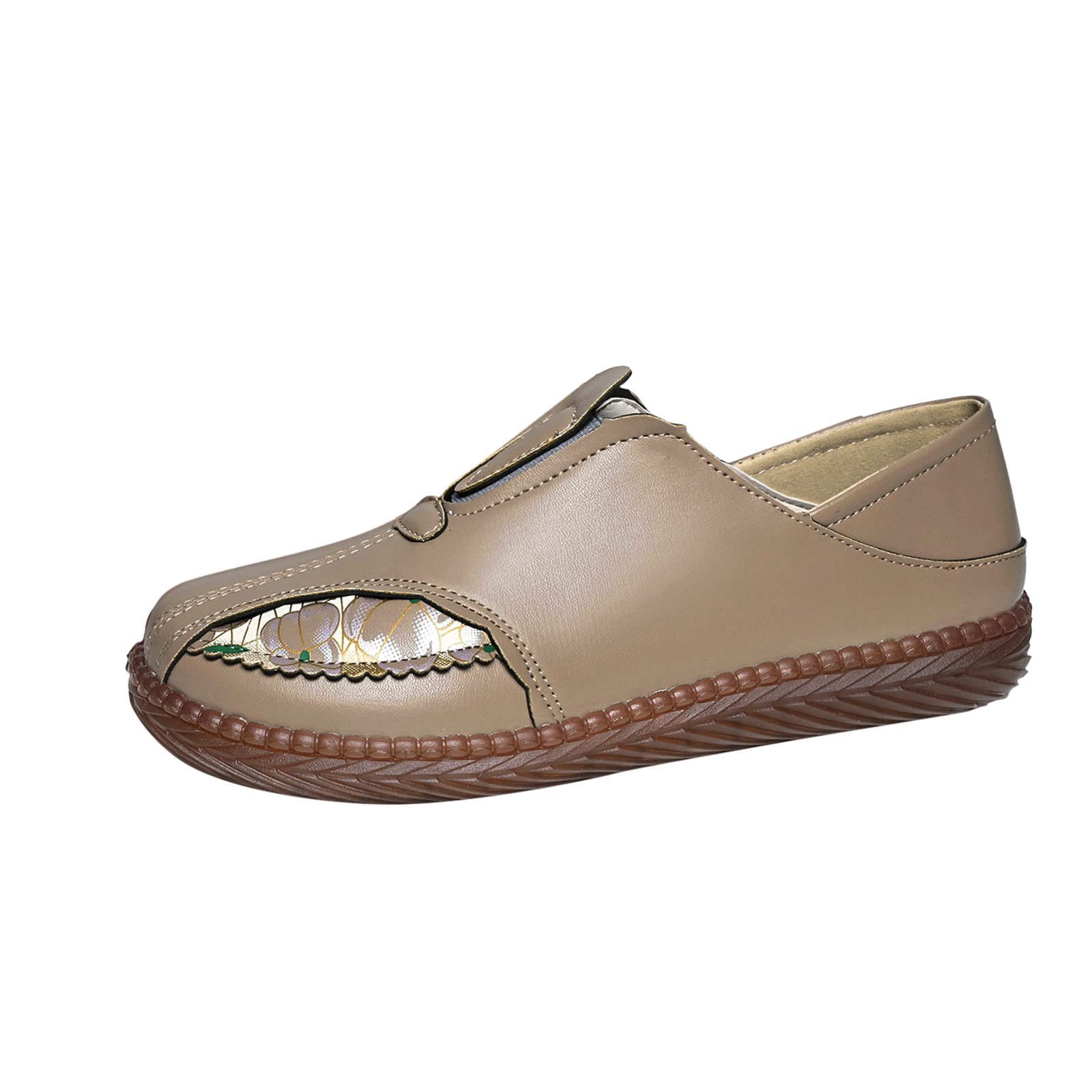Women's Wide Width Flat Pumps - Soft Sole Printed Floral Retro Casual Shoes for Dresses & Office Wear - Comfortable Low Heel Sleeve Shoes for Work, Parties & Everyday Outfits