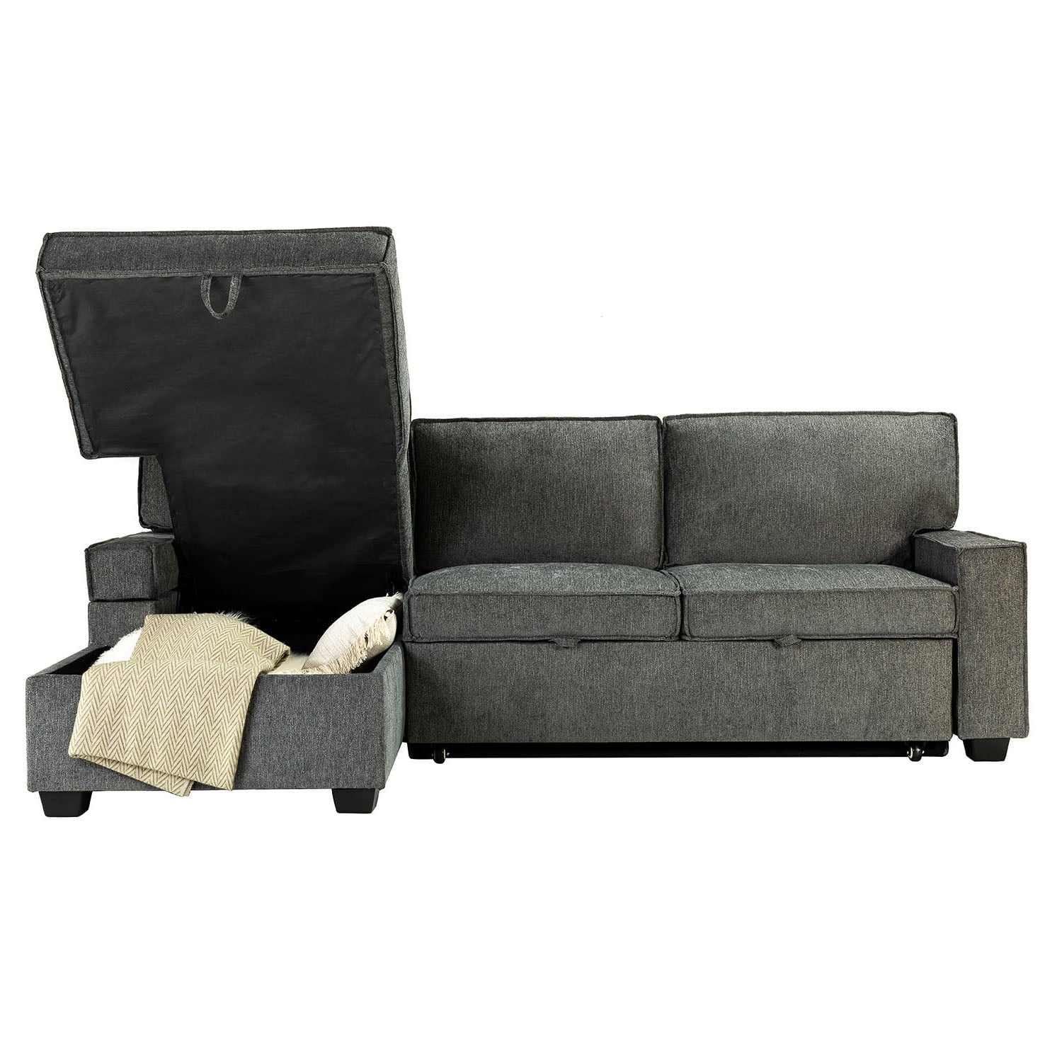 Sendera Upholstered Pull Out Sleeper Sofa & Chaise with Storage (Right) - Convertible Sectional Couch for Small Spaces - Perfect for Guest Room, Living Room & Studio Apartments