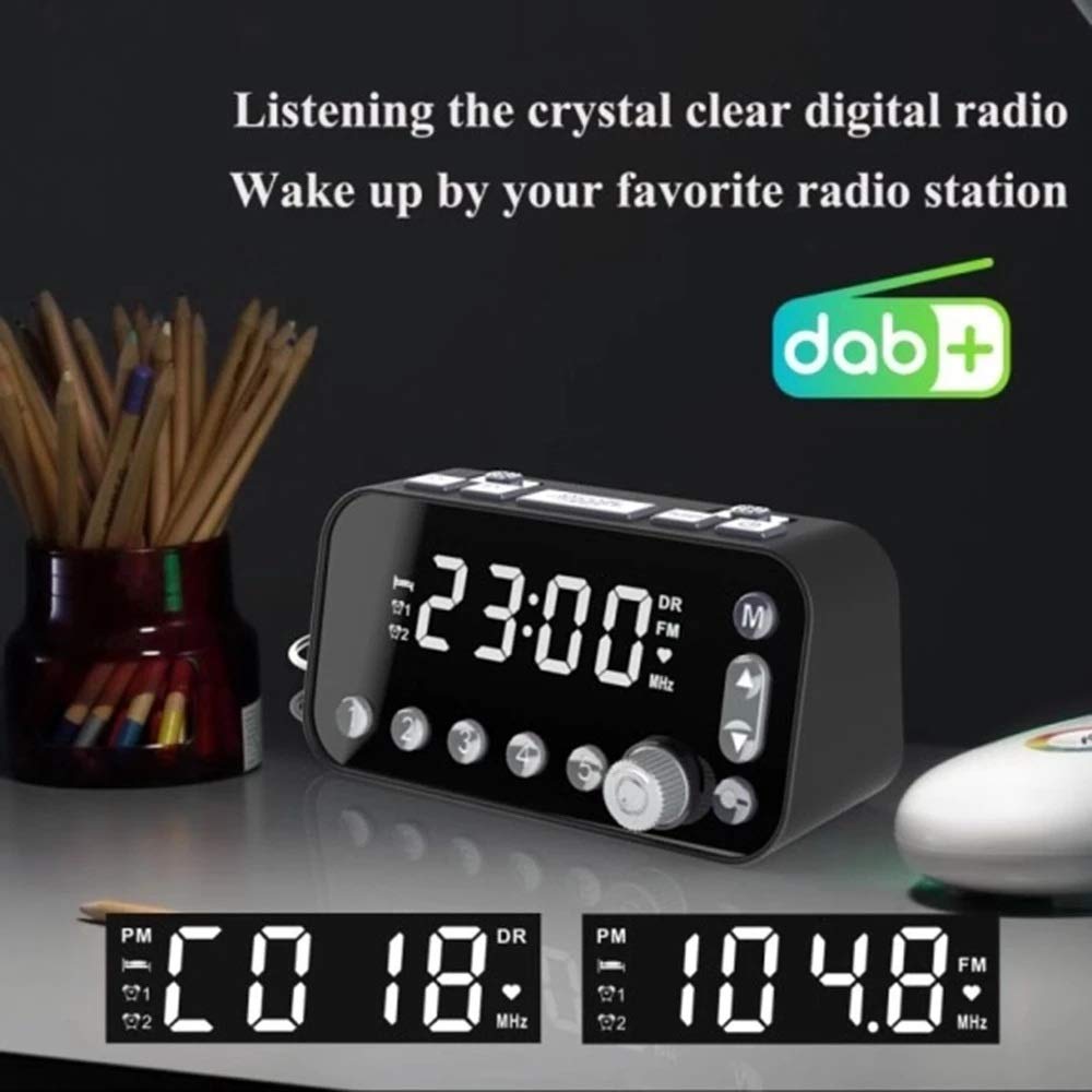 SVNA Digital Alarm Clock with DAB/FM Radio, Dual USB Charging Ports, Adjustable Backlight & Volume - Perfect for Bedroom, Office, and Travel Use