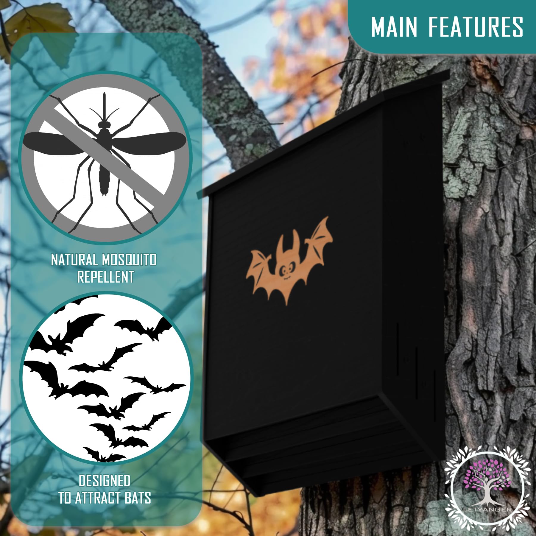 Premium Outdoor Bat Houses - Large 3-Chamber Bat Box for Natural Pest Control | Attracts Bats Easily | Weatherproof & Easy Installation | Perfect for Gardens, Farms & Backyards