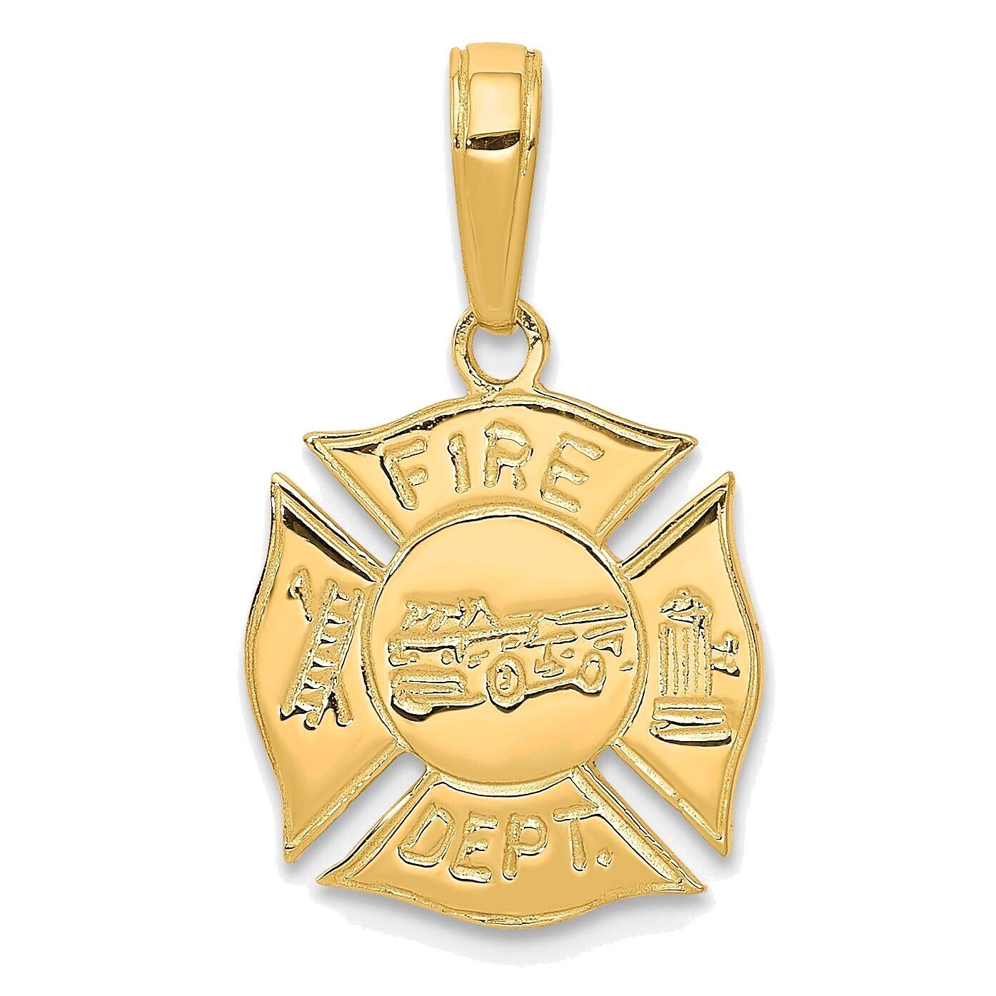 14K Yellow Gold Fire Department Shield Pendant - Bonyak Jewelry for First Responders, Firefighters & Gifts for Heroic Service