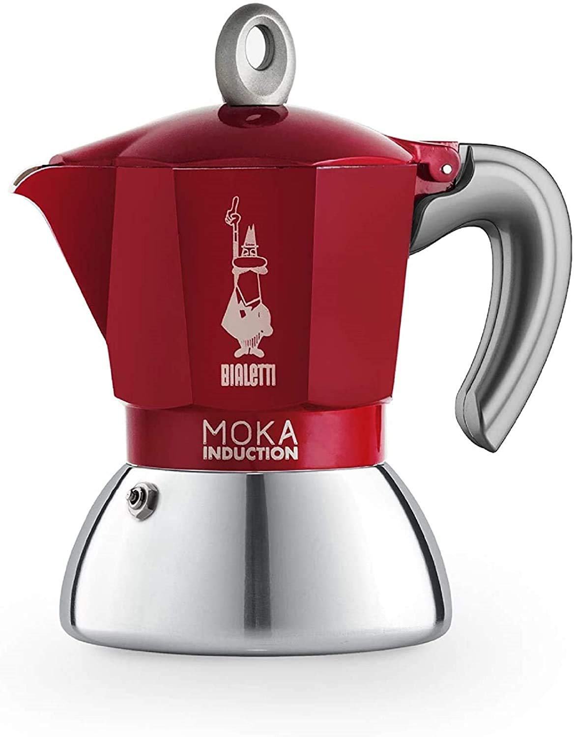 Bialetti New Moka Induction Coffee Maker - 6 Cup (280ml) Aluminum Stovetop Espresso Pot, Italian Made, Red - Perfect for Home Brewing & Gifts for Coffee Lovers