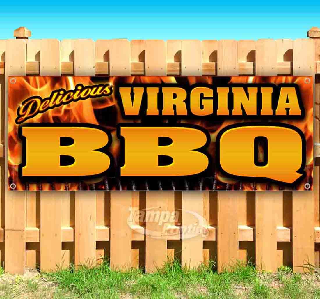 Virginia BBQ Banner 13 oz - Heavy-Duty Vinyl Single-Sided with Metal Grommets | Durable Non-Fabric Outdoor Sign | Perfect for BBQ Parties, Tailgating & Backyard Decor