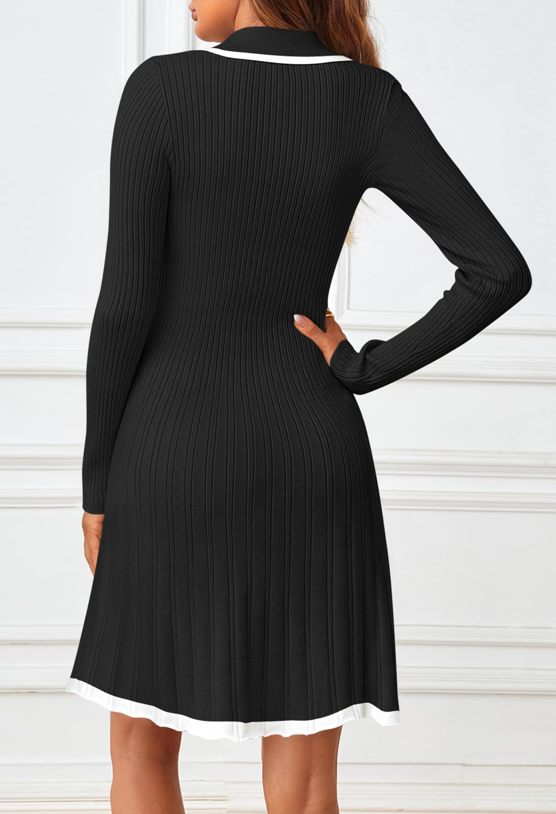 MEROKEETY Women's Long Sleeve V Neck Sweater Dress - 2025 Spring Button Knit Pleated Mini Dress for Work, Office & Casual Wear | Soft Stretchy Comfort Fit for Daily Outfits & Special Occasions