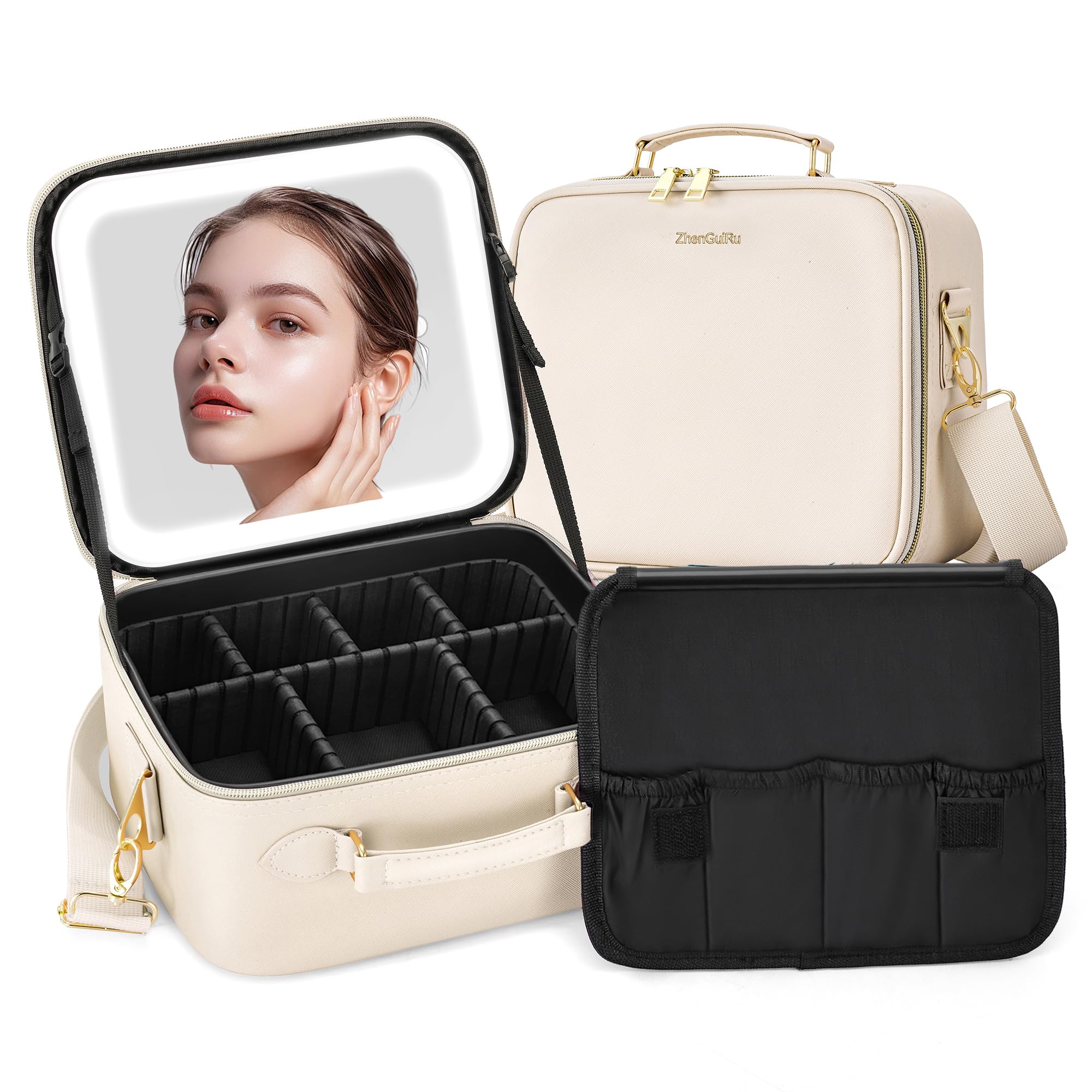 LED Makeup Bag with Lighted Mirror - Portable Travel Cosmetic Organizer Case for Brushes & Makeup Storage - Perfect Gift for Women - Ideal for Travel, Home & Professional Use