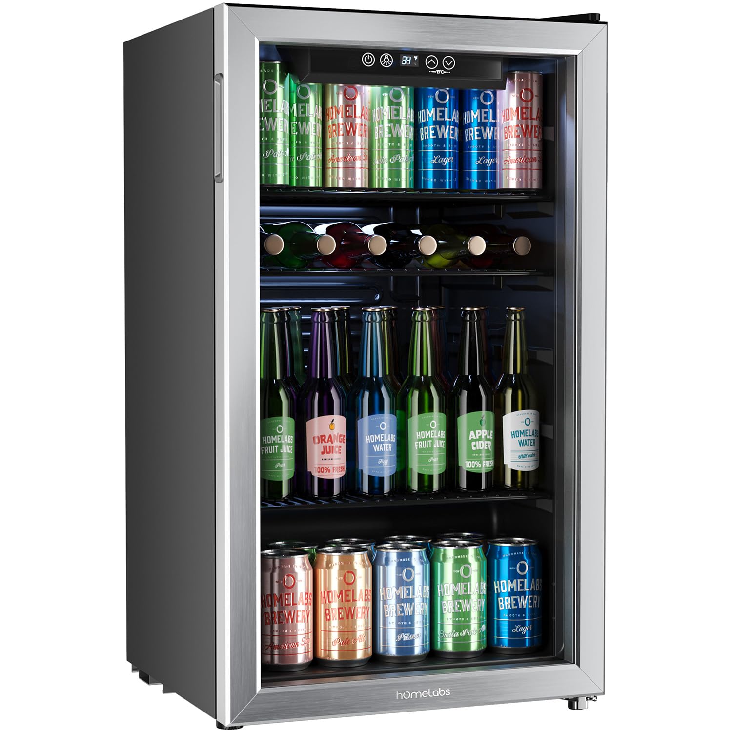hOmeLabs 120 Can Mini Beverage Refrigerator with Glass Door - Compact Drink Cooler for Soda, Beer & Wine - Adjustable Shelves for Office, Bar, Home or Dorm - Energy Efficient Small Fridge for Parties, Entertaining & Daily Use