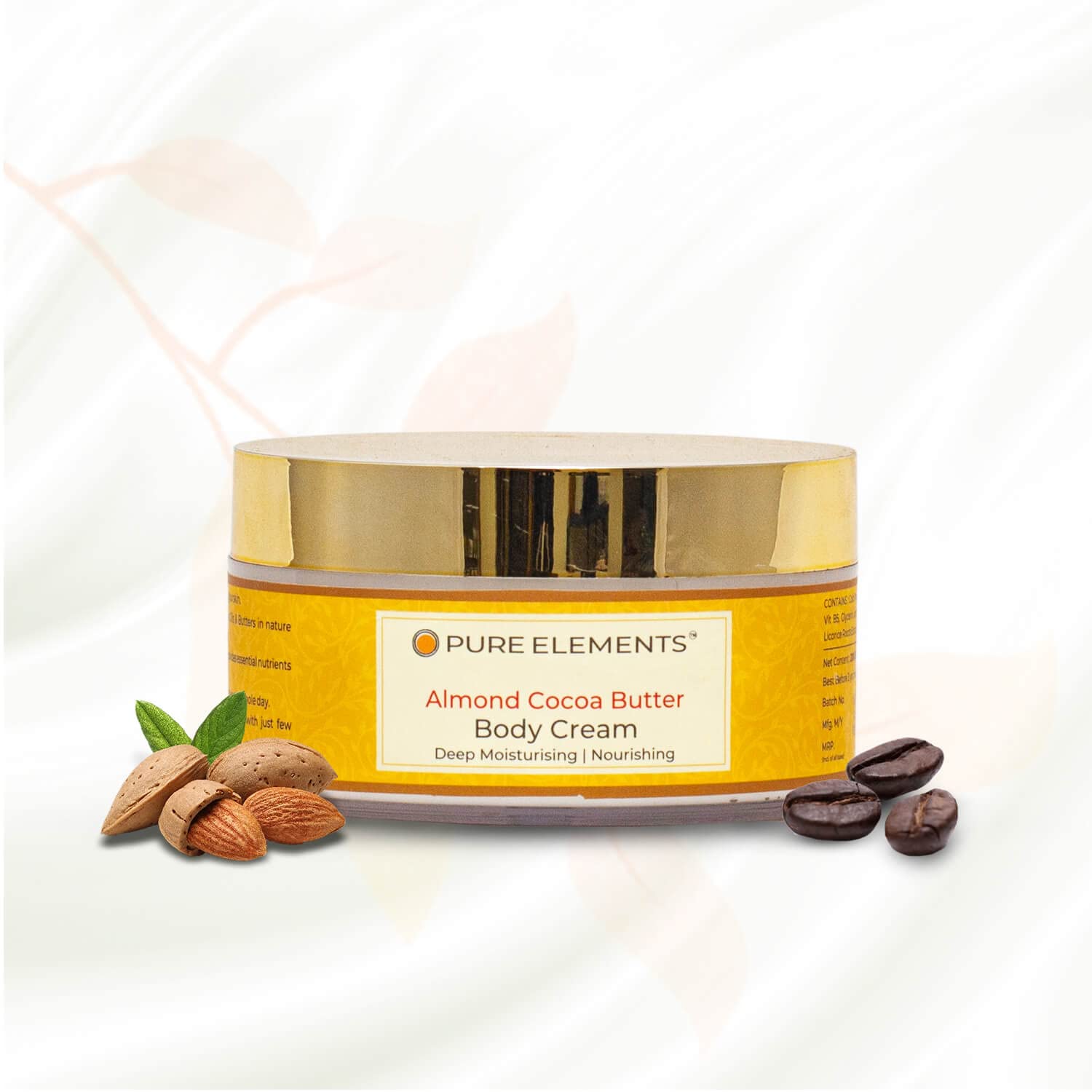 PURE ELEMENTS Almond Cocoa Butter Body Cream - Natural Moisturizer with Almond Oil & Shea Butter, Mineral Oil Free, Organic Skincare for Dry Skin - Perfect for Daily Hydration & Nighttime Nourishment