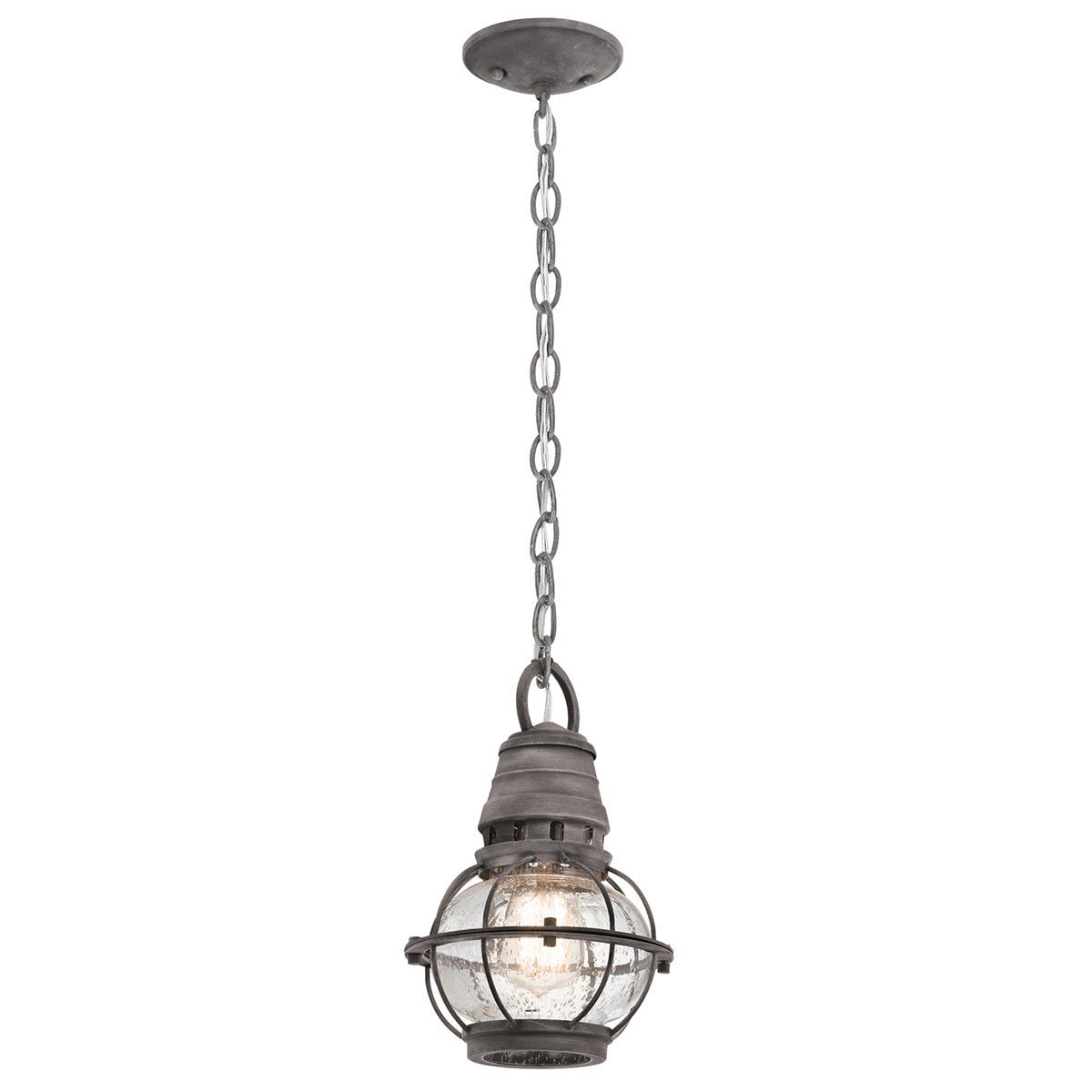 Bridge Point 1 Light Small Chain Lantern - Weathered Zinc/Natural Brass Finish, IP44 Rated, E27 Socket - Perfect for Porch, Patio, and Garden Lighting