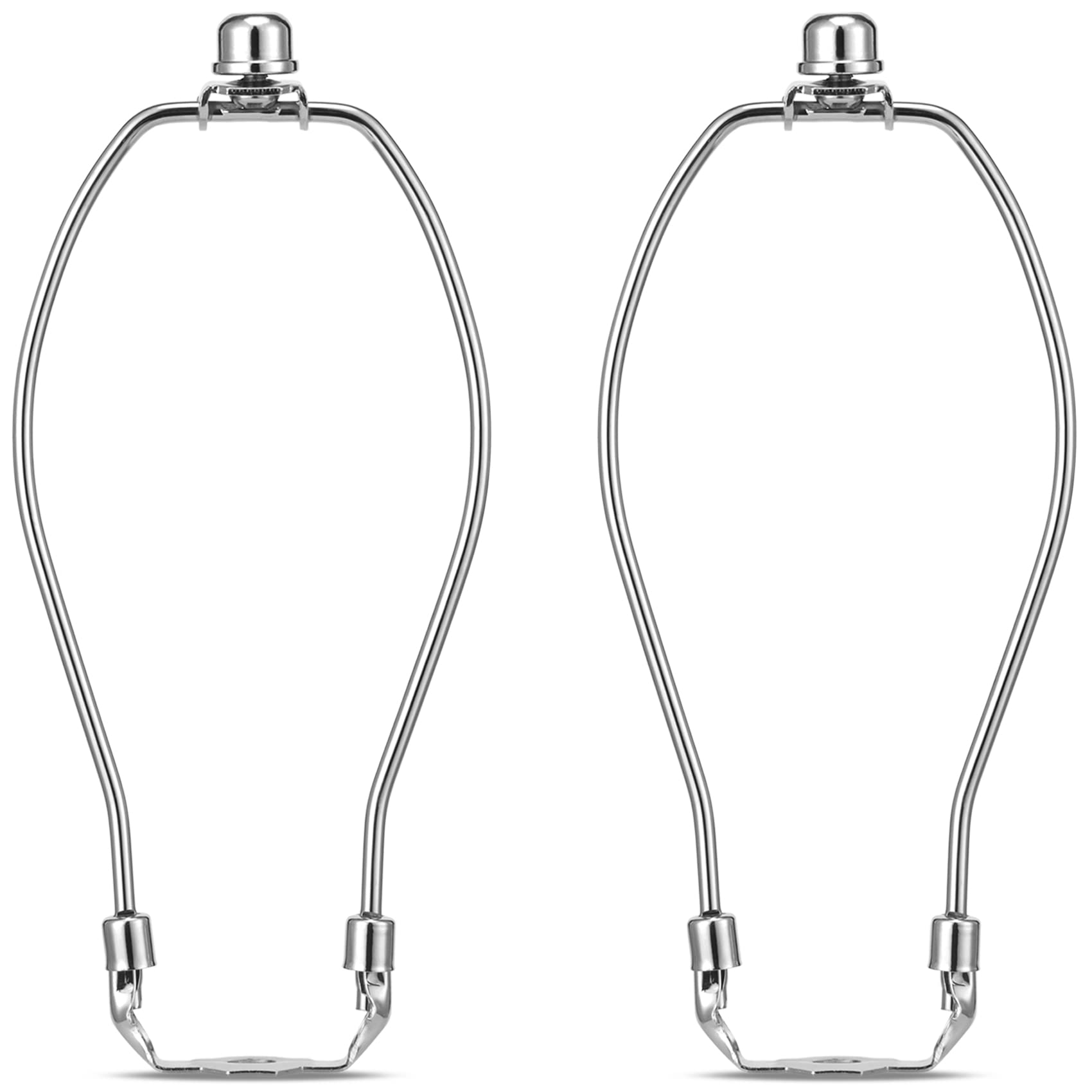 8 Inch Heavy Duty Lamp Harp Set of 2 - Silver Lamp Harp Holder with Finial Caps, 3/8 Standard Saddle & E26 Base for Table & Floor Lamps - Perfect for Living Room, Bedroom & Office Lighting Decor