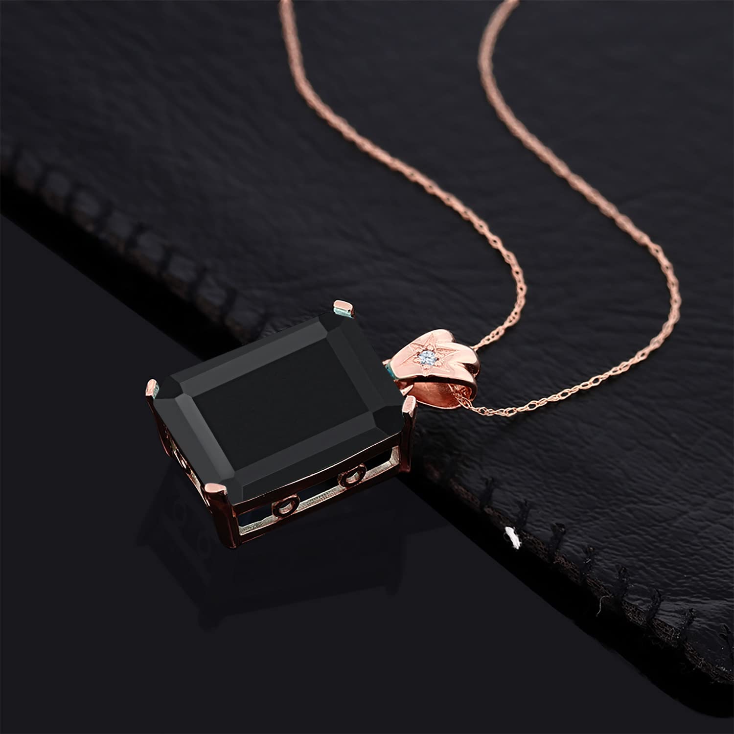 18K Rose Gold Plated Silver Emerald Cut Gemstone Birthstone Pendant Necklace - 18X13MM Center Stone & 1.8MM Round Accent Stones | Elegant Fine Jewelry Gift for Women, Wife, Mom | 18 Inch Chain Included | Perfect for Birthdays, Anniversaries & Special Occasions
