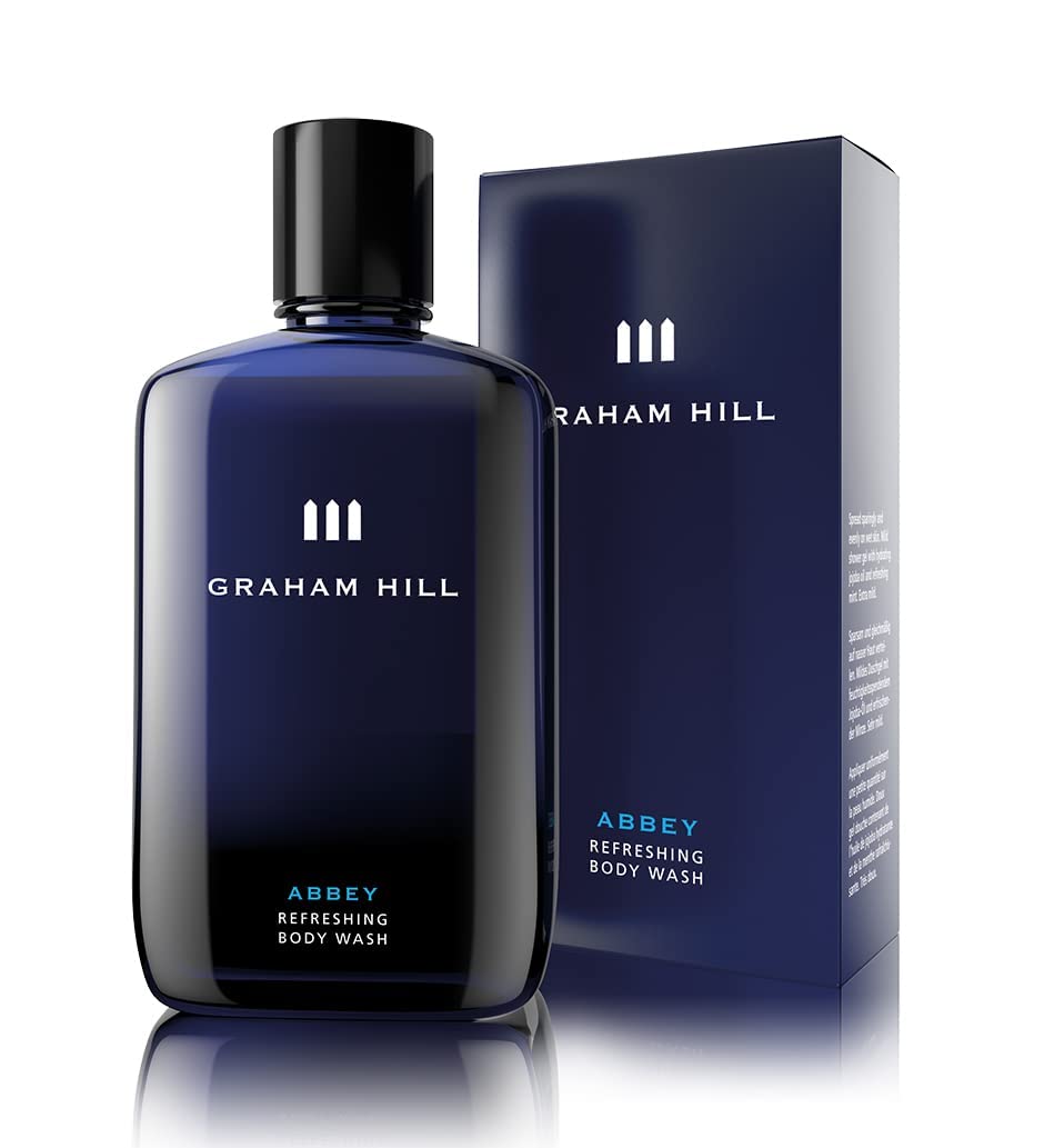 GRAHAM HILL Abbey Refreshing 2 in 1 Hair & Body Wash for Men - 250ml Moisturizing Shower Gel with Woody Bergamot Scent - Daily Body Care & Sensitive Skin Solution - Ideal for Gym, Travel & Home Use