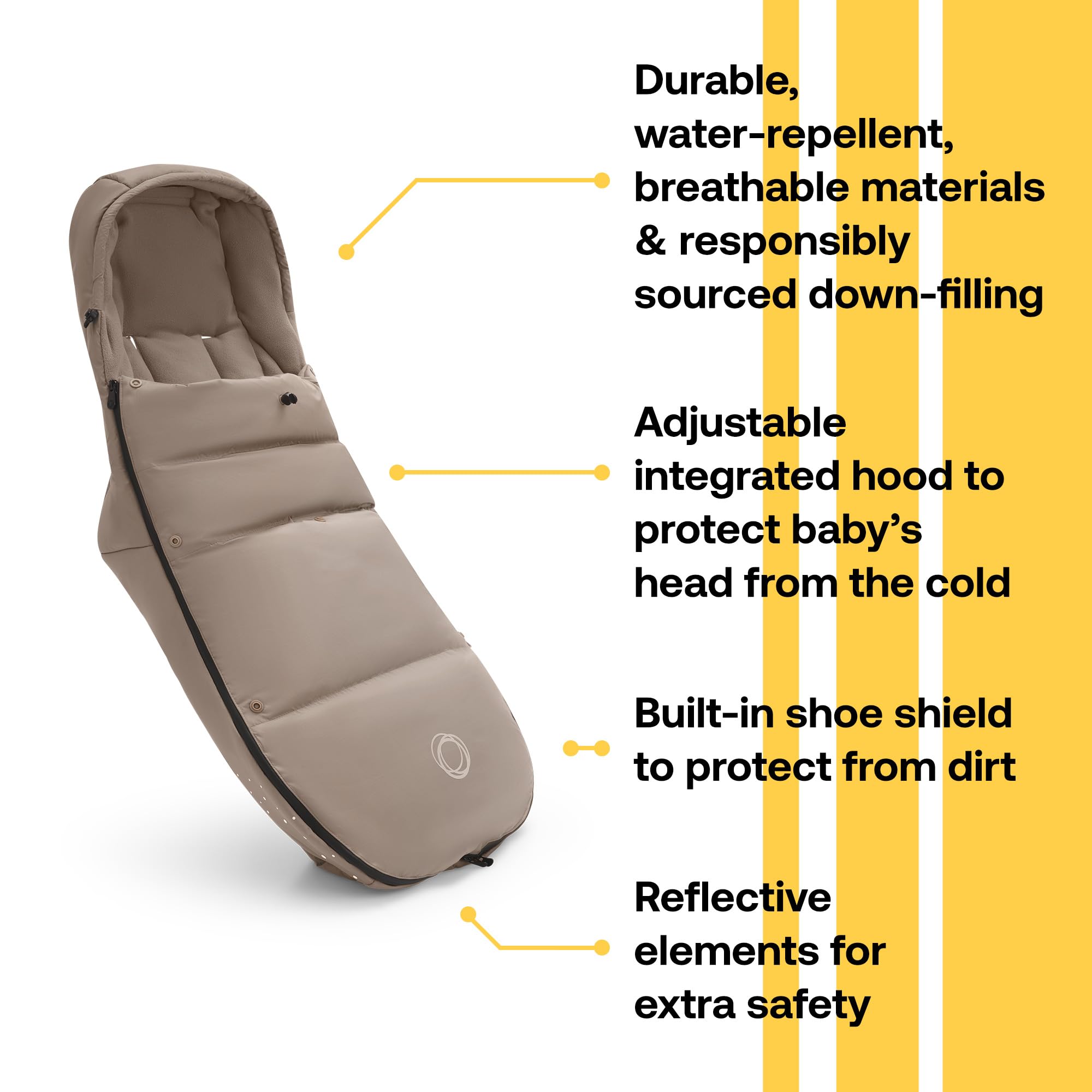 Bugaboo Performance Winter Footmuff - Weatherproof & Reflective Stroller Accessory for Cold Weather, Removable Climate Control (Dune Taupe) | Perfect for Winter Strolls, Outdoor Adventures & Baby Comfort