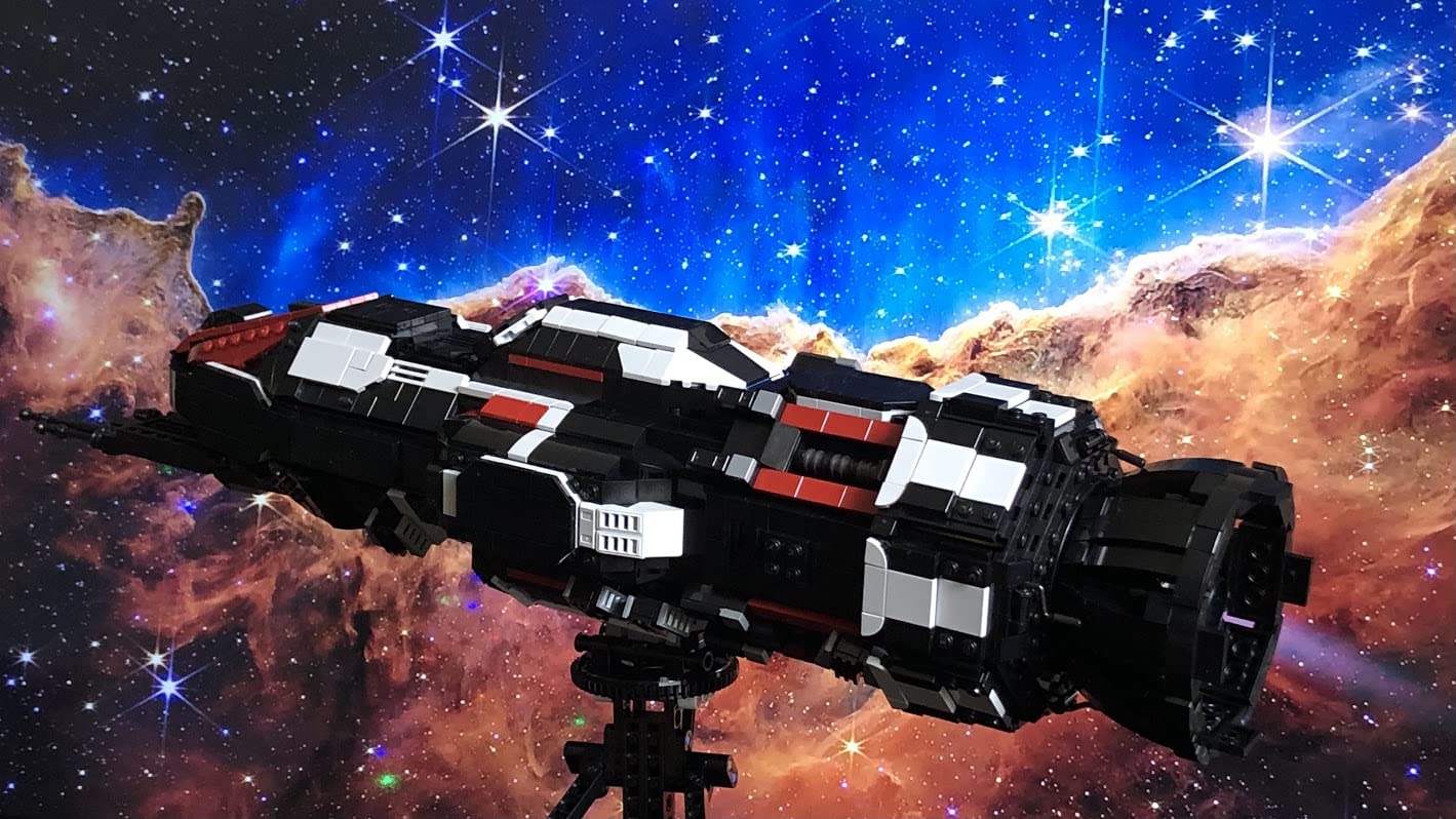 Corvette-Class Frigate Rocinante Building Block Set (1853 PCS) - MCRN Roci Battleship Model Kit from The Expanse with Display Stand | STEM Educational Toys for Adults & Kids | Perfect for Sci-Fi Fans, Collectors & Space-Themed Room Decor