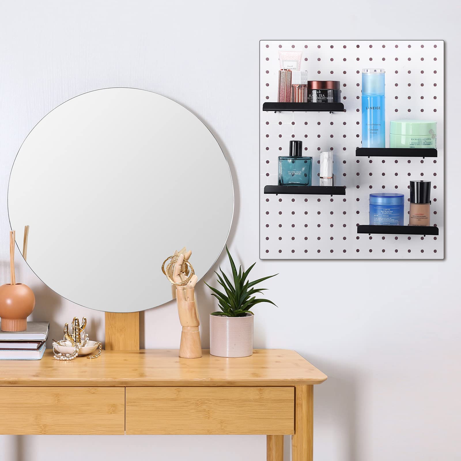 4 Pack Black Steel Pegboard Shelves & Brackets - 5.91 x 4.72 Inch Wall Organizer Trays for Craft Room, Garage, Kitchen, Nursery & Workbench - Heavy Duty Pegboard Accessories & Storage Solutions