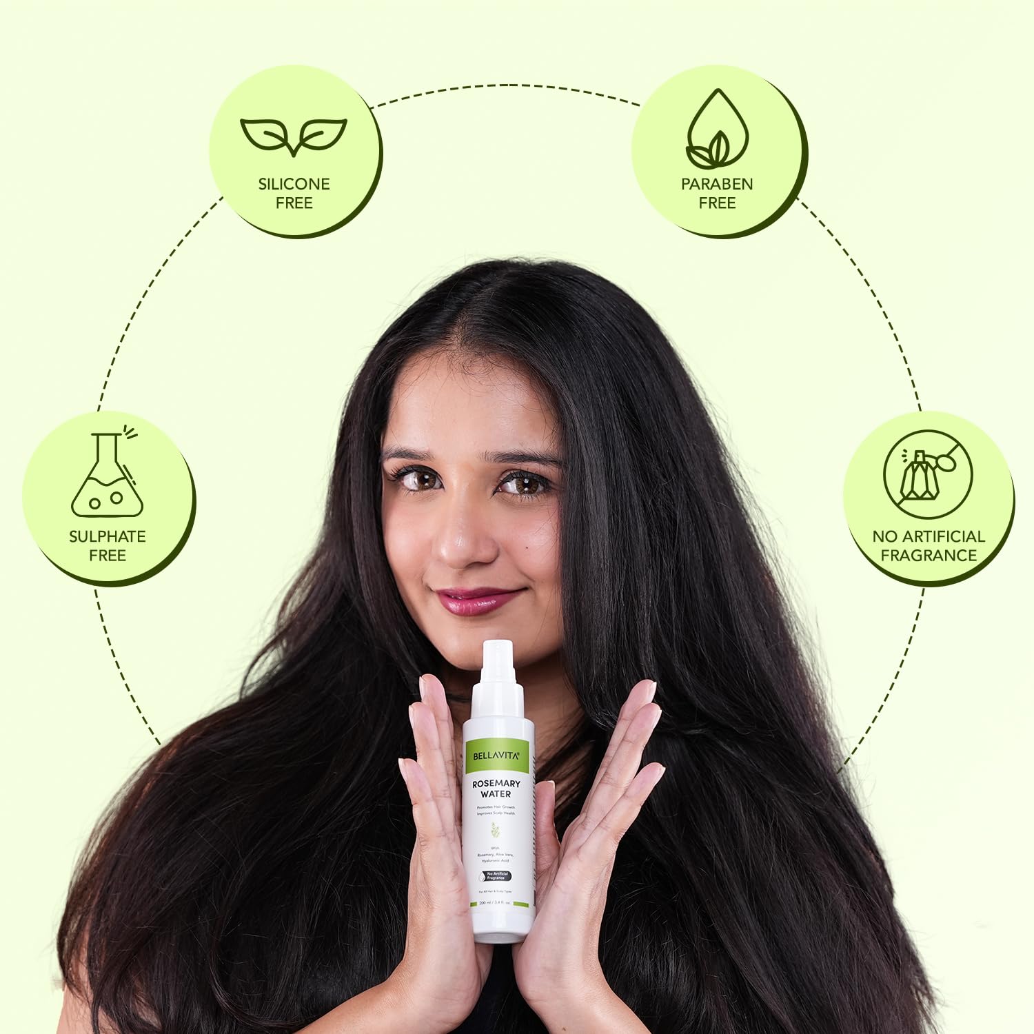 Bellavita Rosemary Water Hair Spray for Frizzy Hair - Adds Shine & Hydration | All Hair Types | 200ml | Perfect for Daily Styling, Heat Protection & Hair Revitalization