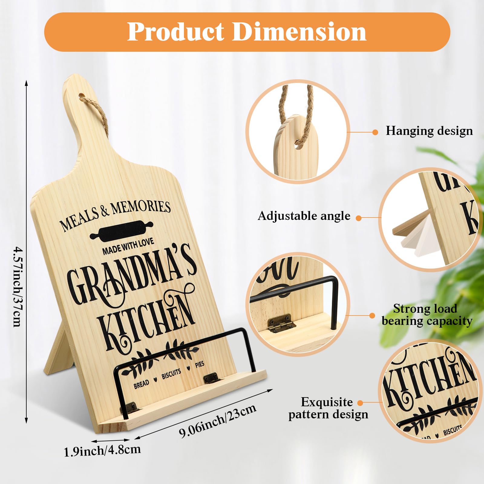 7-Piece Wooden Cookbook Stand & Kitchen Utensil Set - Adjustable Recipe Holder with Apron - Perfect Mother's Day, Birthday & Valentine's Gift for Grandma, Mom, Nana from Daughter or Granddaughter - Ideal for Cooking, Baking & Kitchen Organization