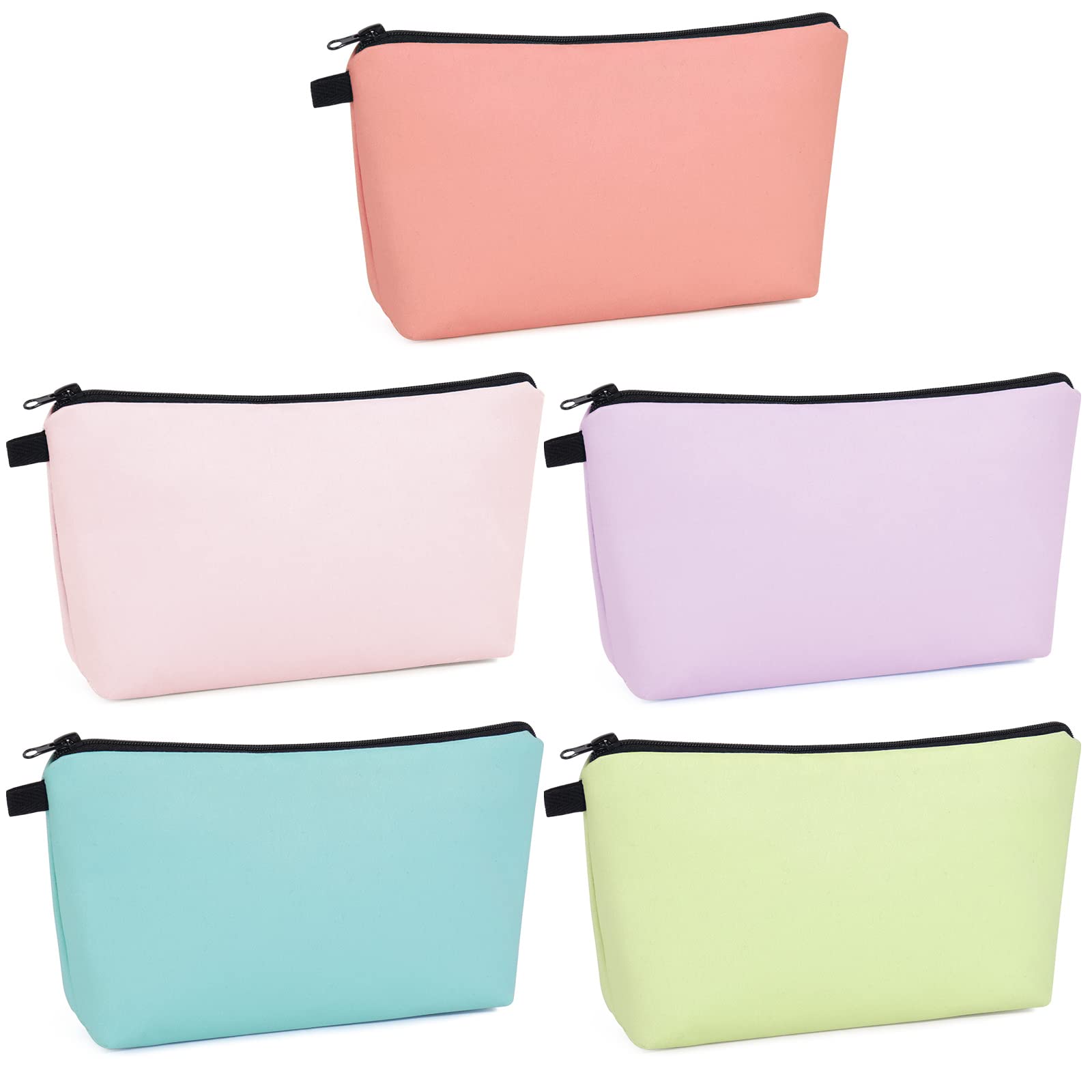 MAGEFY 5-Piece Large & Small Makeup Bags Set - Waterproof Travel Cosmetic Pouch Organizer for Women, Solid Color - Perfect for Purse, Gym, Vacation & Daily Essentials Storage