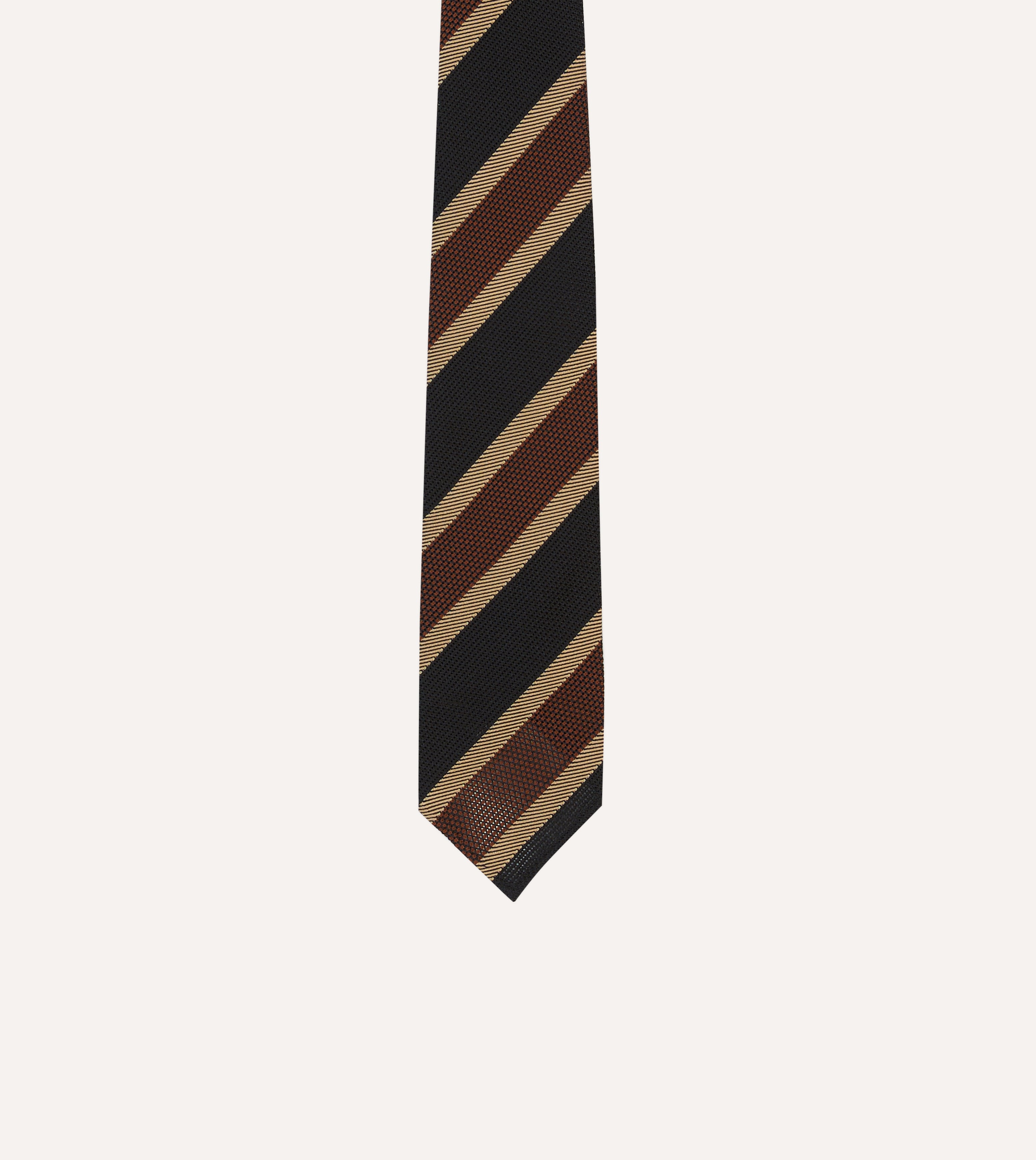 Premium Black & Brown Multi-Stripe Hand-Rolled Silk Grenadine Necktie for Men - Perfect for Weddings, Business Meetings & Formal Occasions