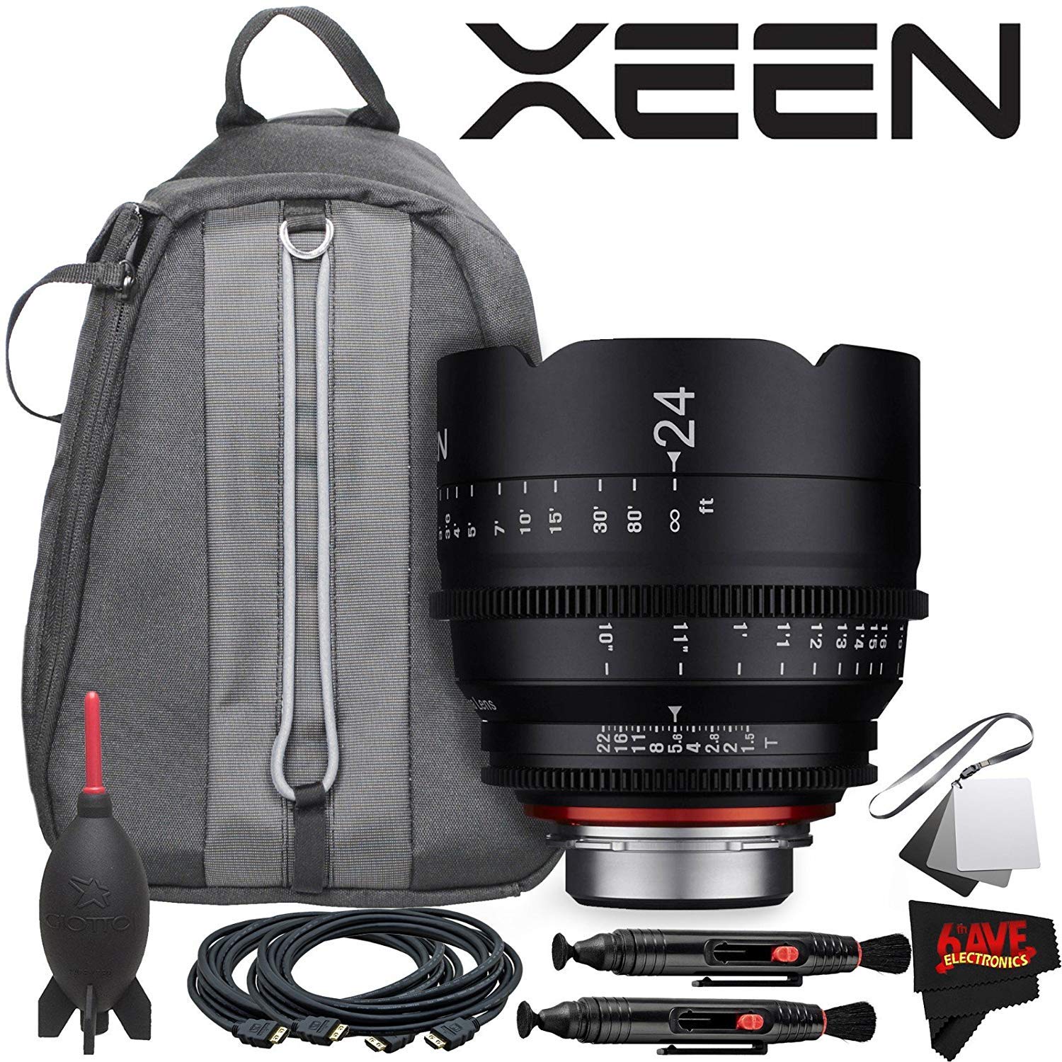 Rokinon Xeen 24mm T1.5 Cine Prime Lens for Canon EF Mount - Professional Cinema Lens with Lens Backpack & Accessories Kit - Perfect for Filmmaking, Videography, and Photography