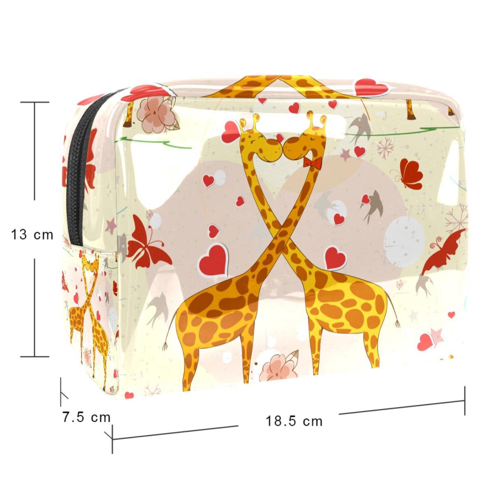Giraffe Print Travel Makeup Bag - Waterproof PVC Cosmetic Organizer for Women & Girls (18.5x7.5x13cm) - Perfect for Vacation, Gym & Daily Essentials Storage