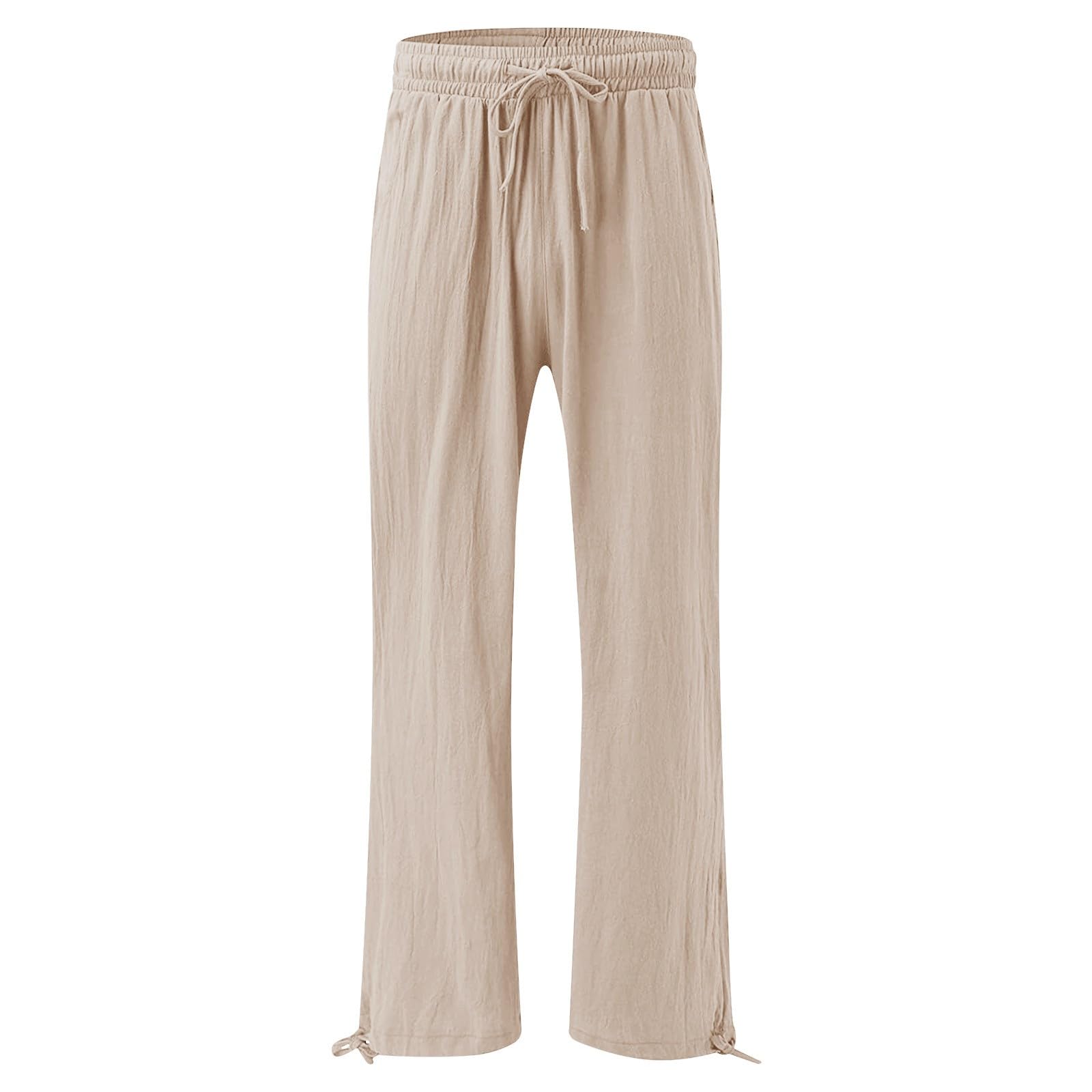 Women's Linen Drawstring Pants - Casual Summer Boho Pattern Pants for Women in Brown | Perfect for Beach, Yoga, and Lounge Wear