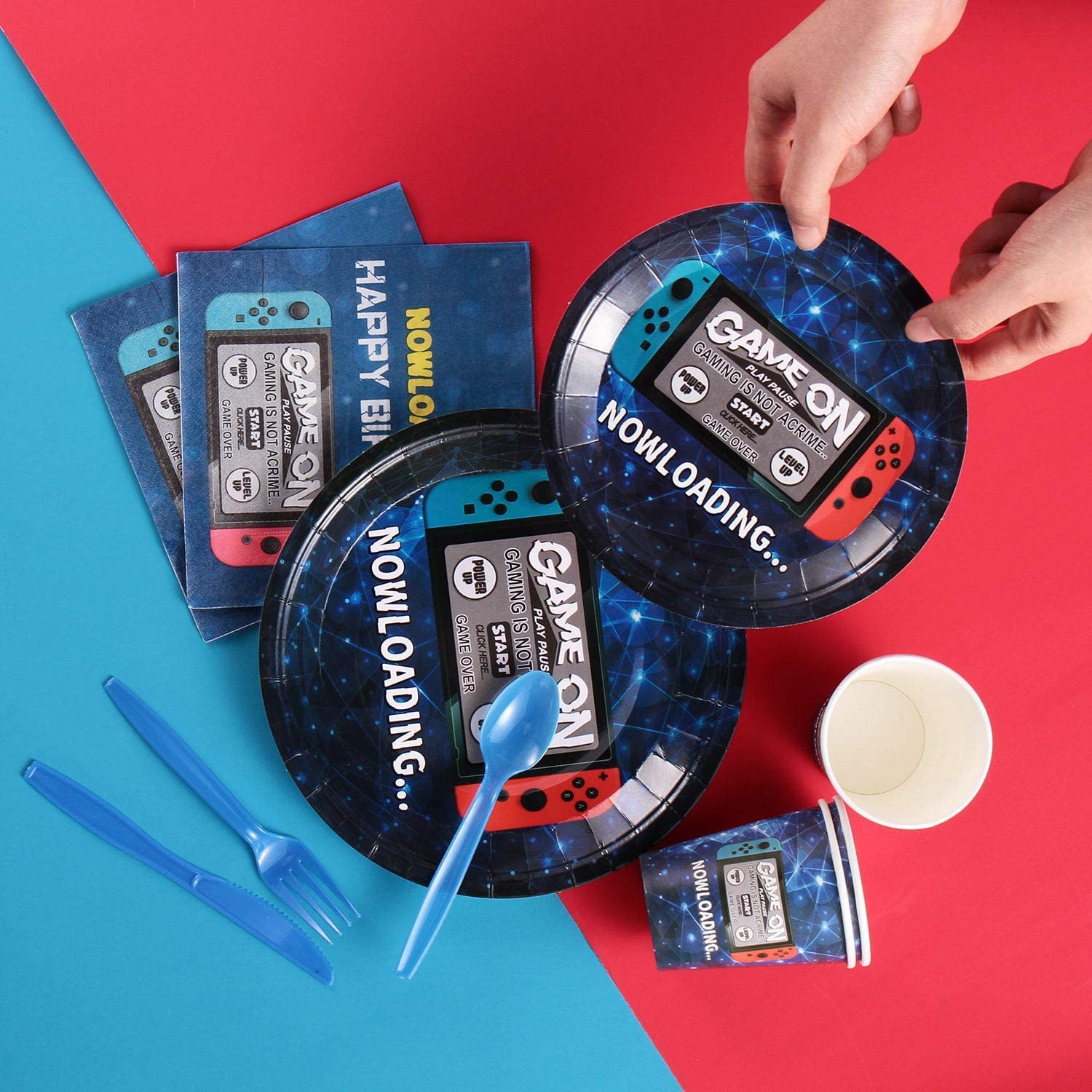 162CT Video Game Party Supplies Set - Includes Paper Plates, Cups, Straws, Napkins, Utensils, Table Cover & Banner | Perfect for Video Game Themed Birthday Parties & Events | Serves 20 Guests | Great for Gaming Parties, Streamer Events & Esports Celebrations