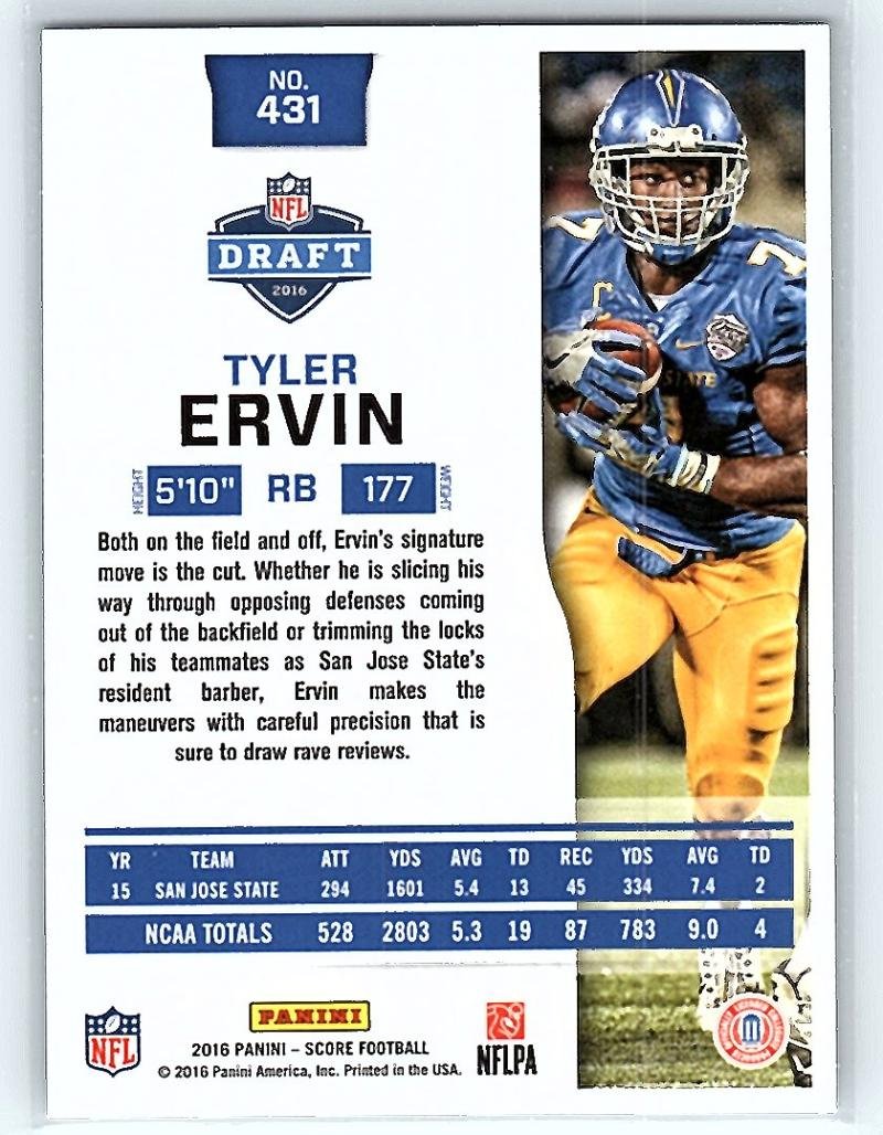 2016 Score Rookies #431 Tyler Ervin NFL Football Card RC - Mint Condition | Collectible Sports Memorabilia for Fans & Investors | Perfect for Display, Trading, and Gifting