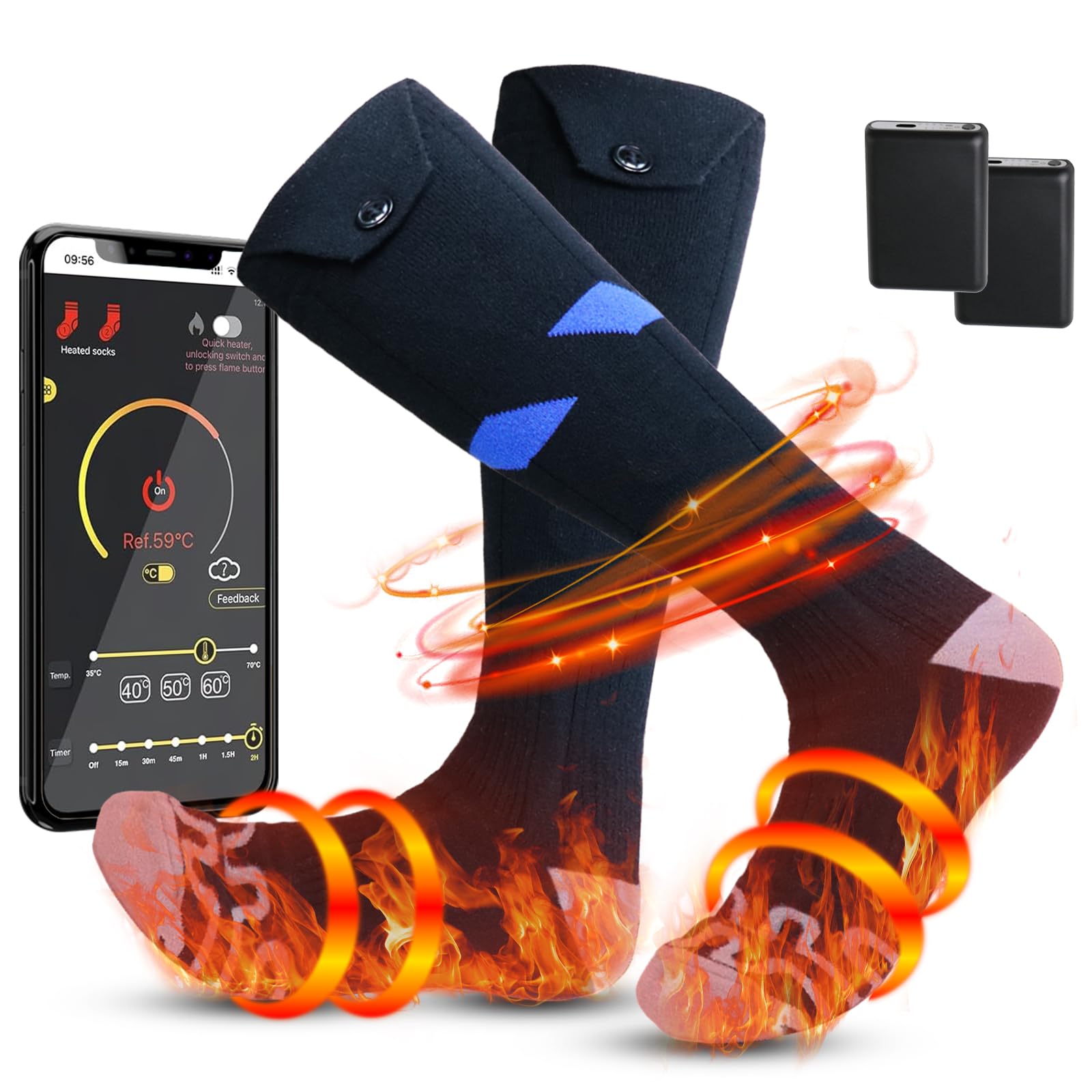 Electric Heated Socks with APP Control - 7.4V 5000mAh Rechargeable Battery for Men & Women - Winter Warm Socks for Hiking, Skiing, Hunting & Outdoor Activities