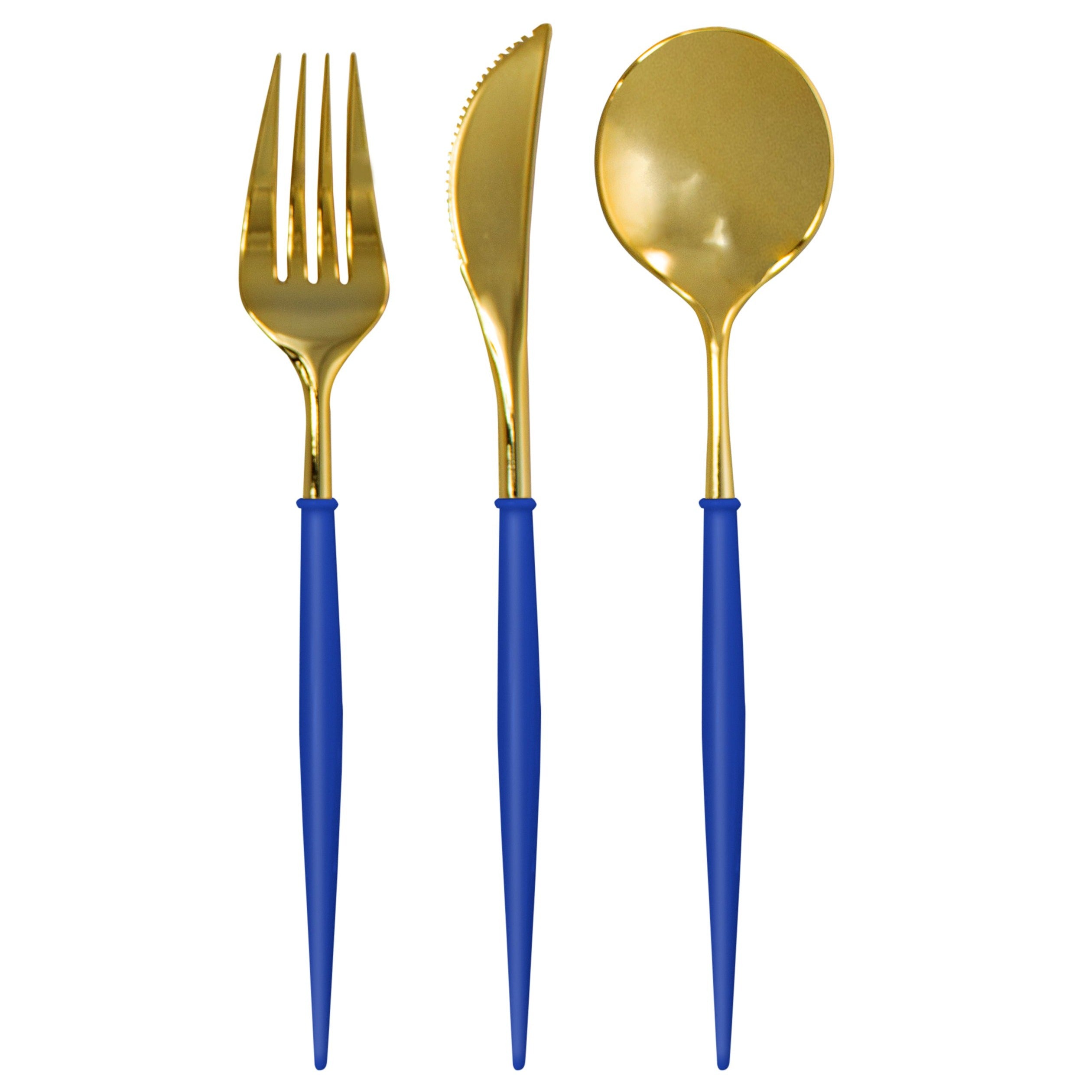 Premium Blue & Gold Plastic Cutlery Set - 36 Pieces (Service for 12) - Perfect for Parties, Picnics, BBQs & Catering Events
