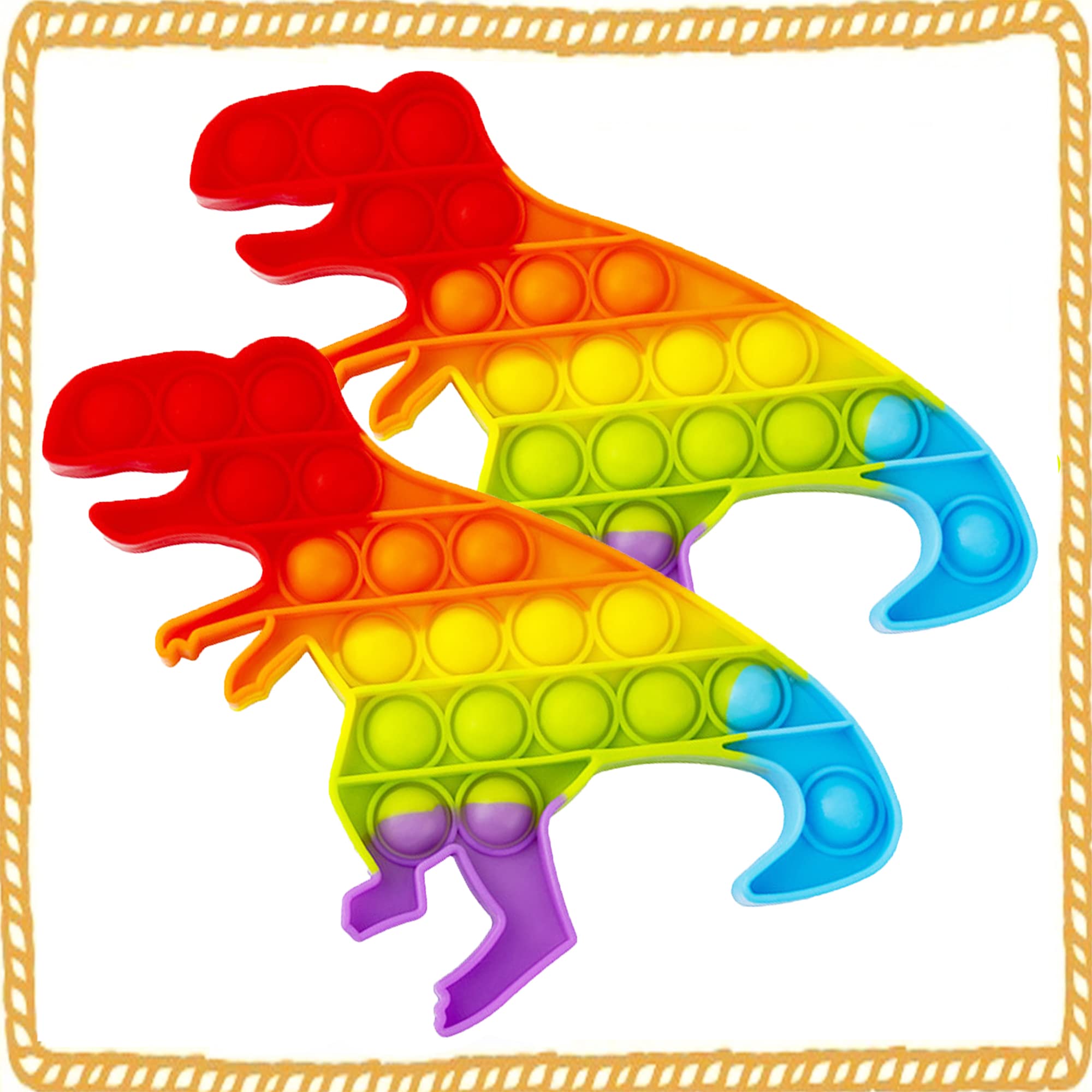 2 Pack Dinosaur Pop Poop Toy - Sensory Fidget Toy for Anxiety & Stress Relief, ADHD Focus Aid, Bubble Popper Set with Rainbow Colors - Perfect for Kids, Adults, Office & Classroom Use