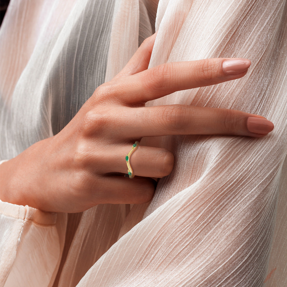 Lab Grown Emerald Curved Band Ring - Willow Design for Women | Elegant Jewelry for Weddings, Anniversaries & Special Occasions