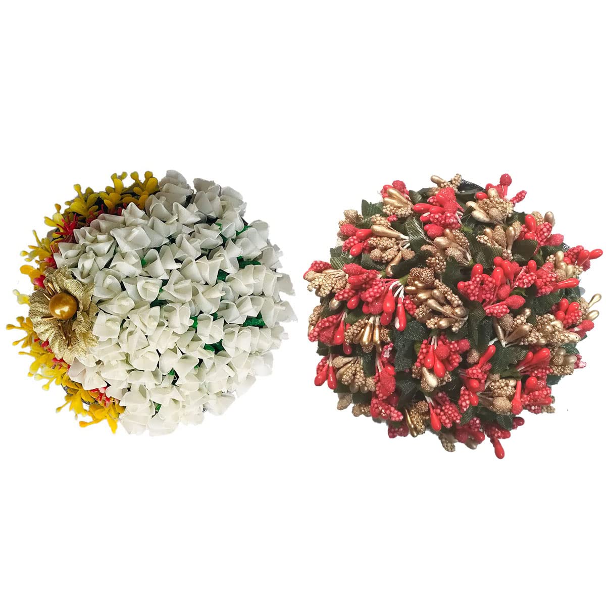 VinshBond New Gajra Flower Hair Accessories for Women & Girls - Multicolor Hair Jewelry (Pack of 2) - Perfect for Weddings, Parties, and Festive Occasions