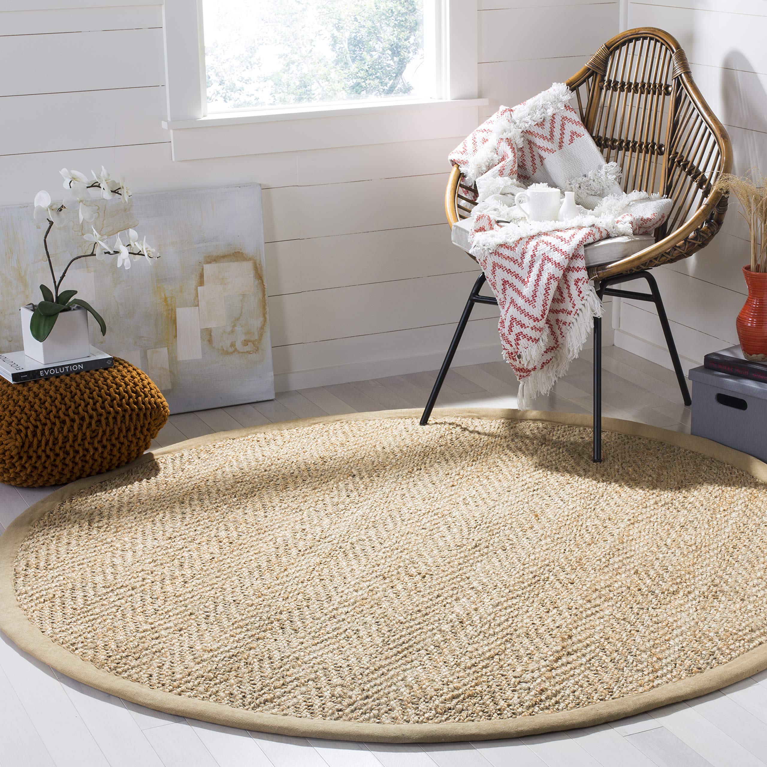 SAFAVIEH Natural Fiber Collection 6' Round Handmade Premium Jute Area Rug - NF263A - Boho Chic Living Room & Bedroom Decor