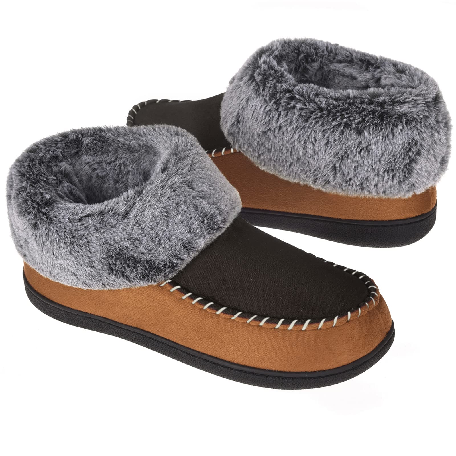 VONMAY Women's Fuzzy Plush Bootie Slippers - Warm Suede Moccasin House Shoes with Memory Foam & Non-Slip Sole for Indoor/Outdoor Wear - Perfect for Winter Comfort at Home, Office or Travel