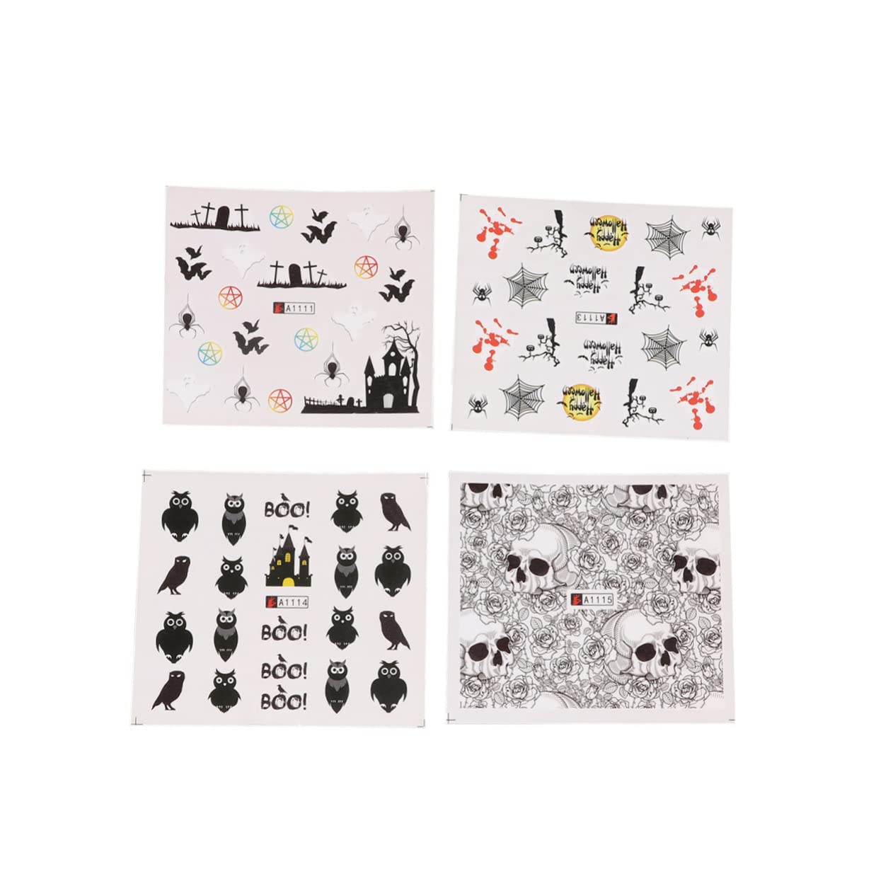 Minkissy 4 Sheets Halloween Nail Stickers for Kids - Spider & Bat Nail Art Decals, Sparkle Nail Stamping Templates, Horror Nail Decorations - Perfect for Halloween Parties, Costume Nails & DIY Nail Art Designs