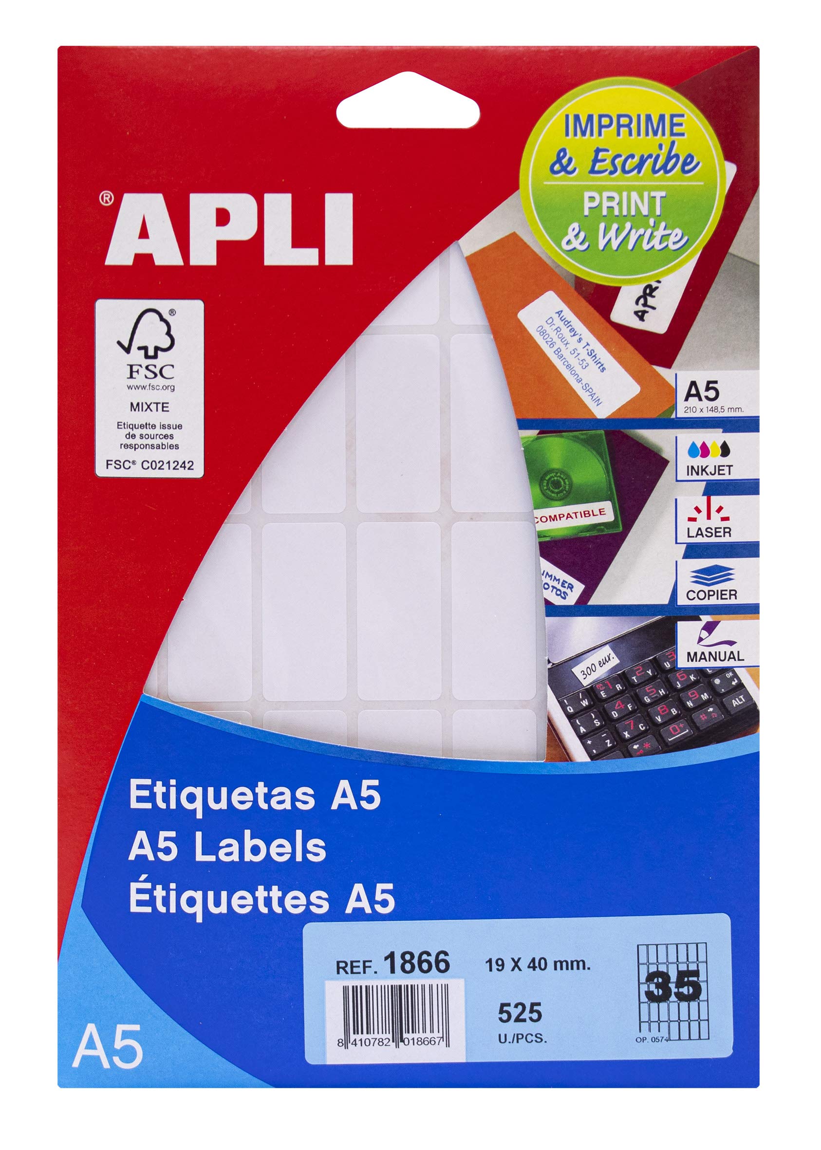 71y18 White Printable Labels 19x40mm for Shipping & Organizing