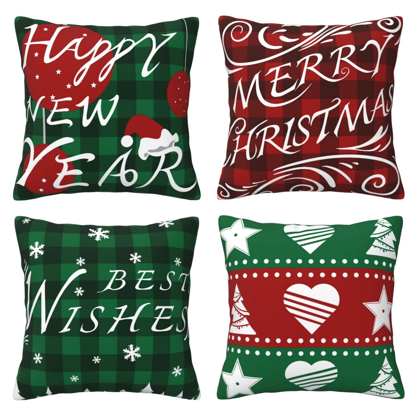 4 Pack Christmas Pillow Covers 22x22 Inch - Holiday Decorative Throw Pillow Cases for Couch, Sofa & Bed - Farmhouse Xmas Decor for Living Room, Porch & Outdoor Seasonal Decorations
