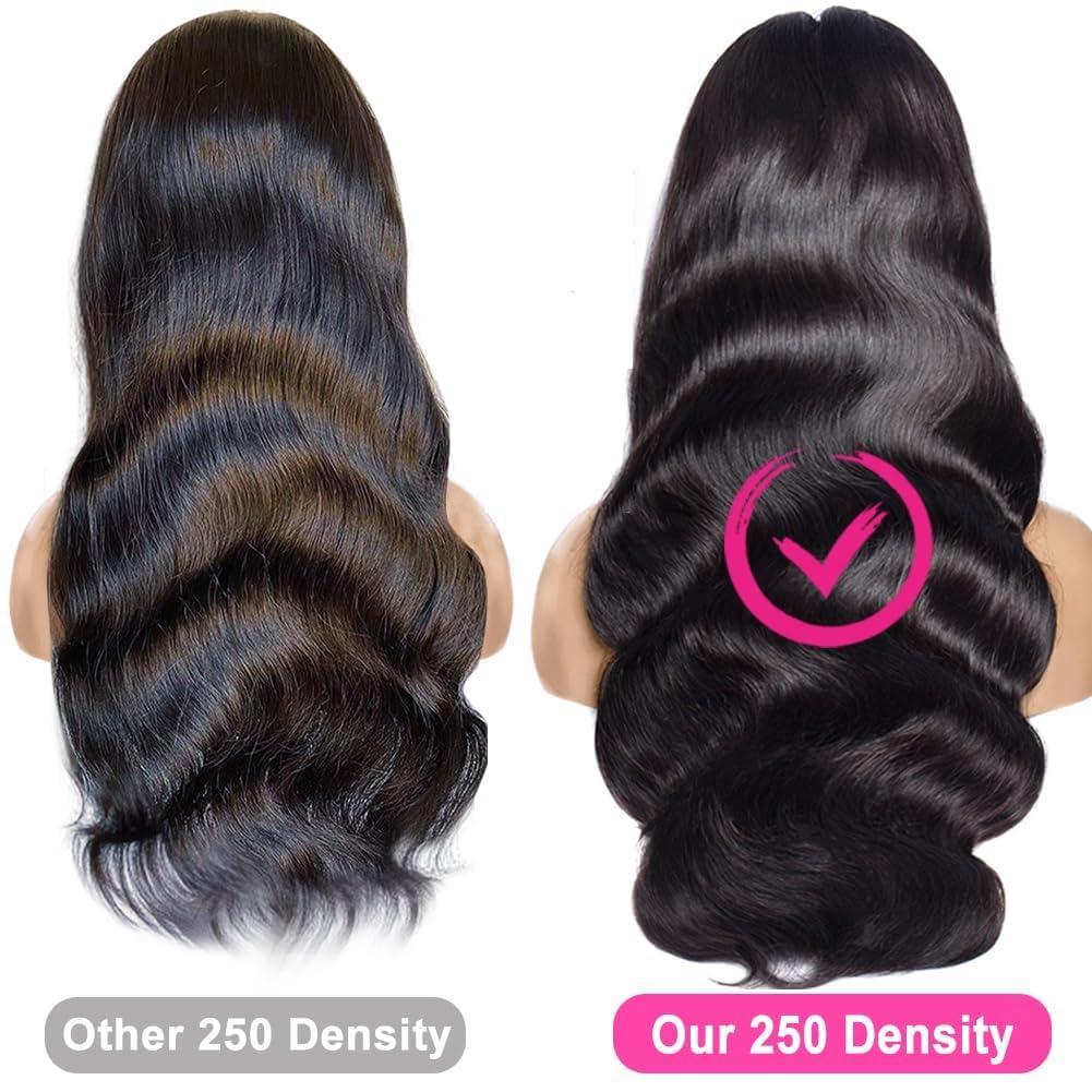 250 Density 13x4 HD Lace Front Human Hair Wig - Pre Plucked Glueless Body Wave Wigs with Bleached Knots | 20 Inch Natural Black Women Frontal Wig for Daily Wear, Parties & Special Occasions