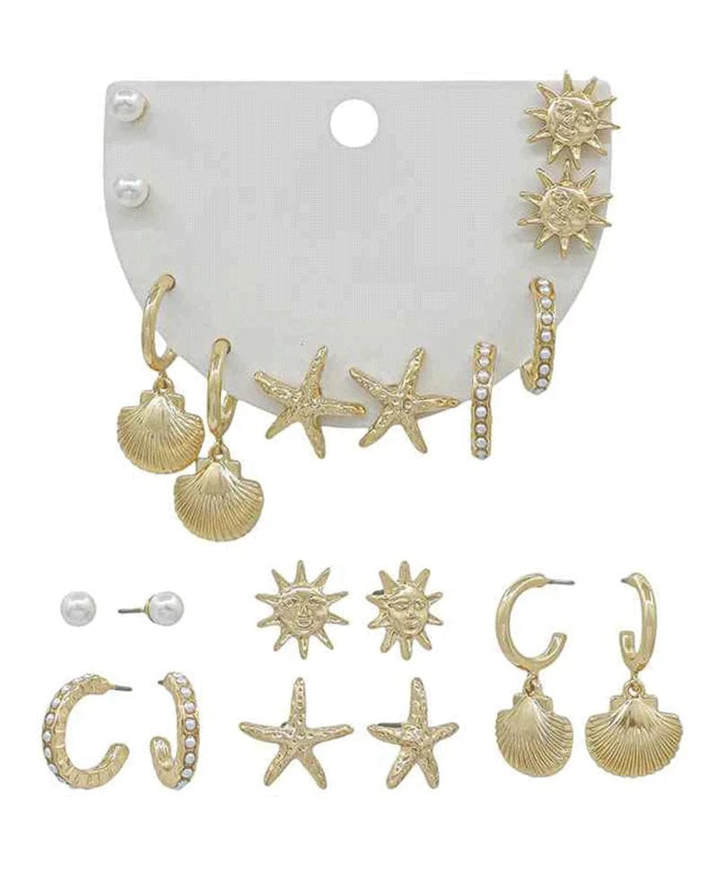 Gold Sea Life Earring Set - Elegant Ocean-Themed Jewelry for Women | Perfect for Beach Vacations, Summer Parties & Gift Giving