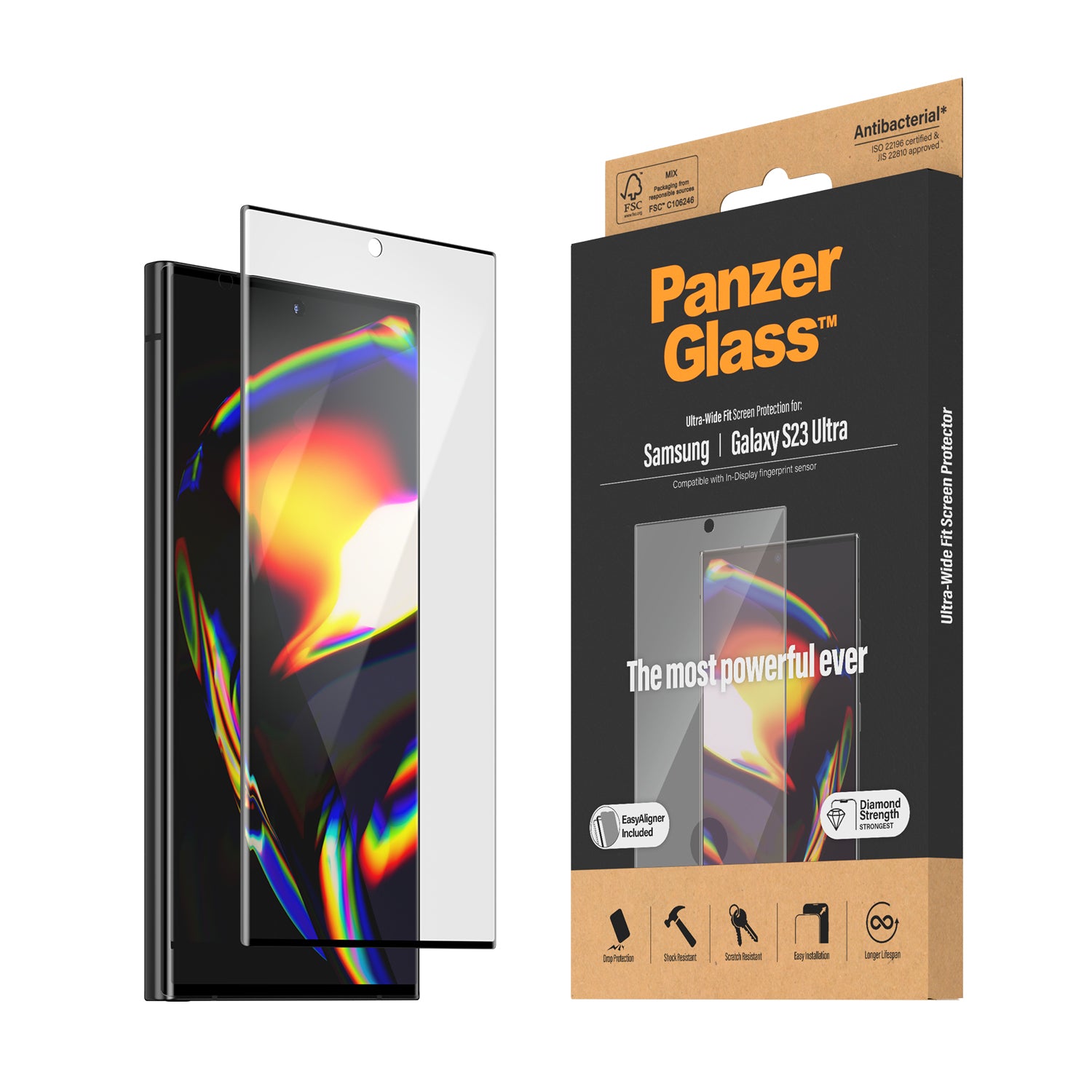PanzerGlass UltraWide Fit with Aligner - Tempered Glass Screen Protector for Samsung Galaxy S23 Ultra | Anti-Scratch & Bubble-Free | Perfect for Work, Travel & Outdoor Activities