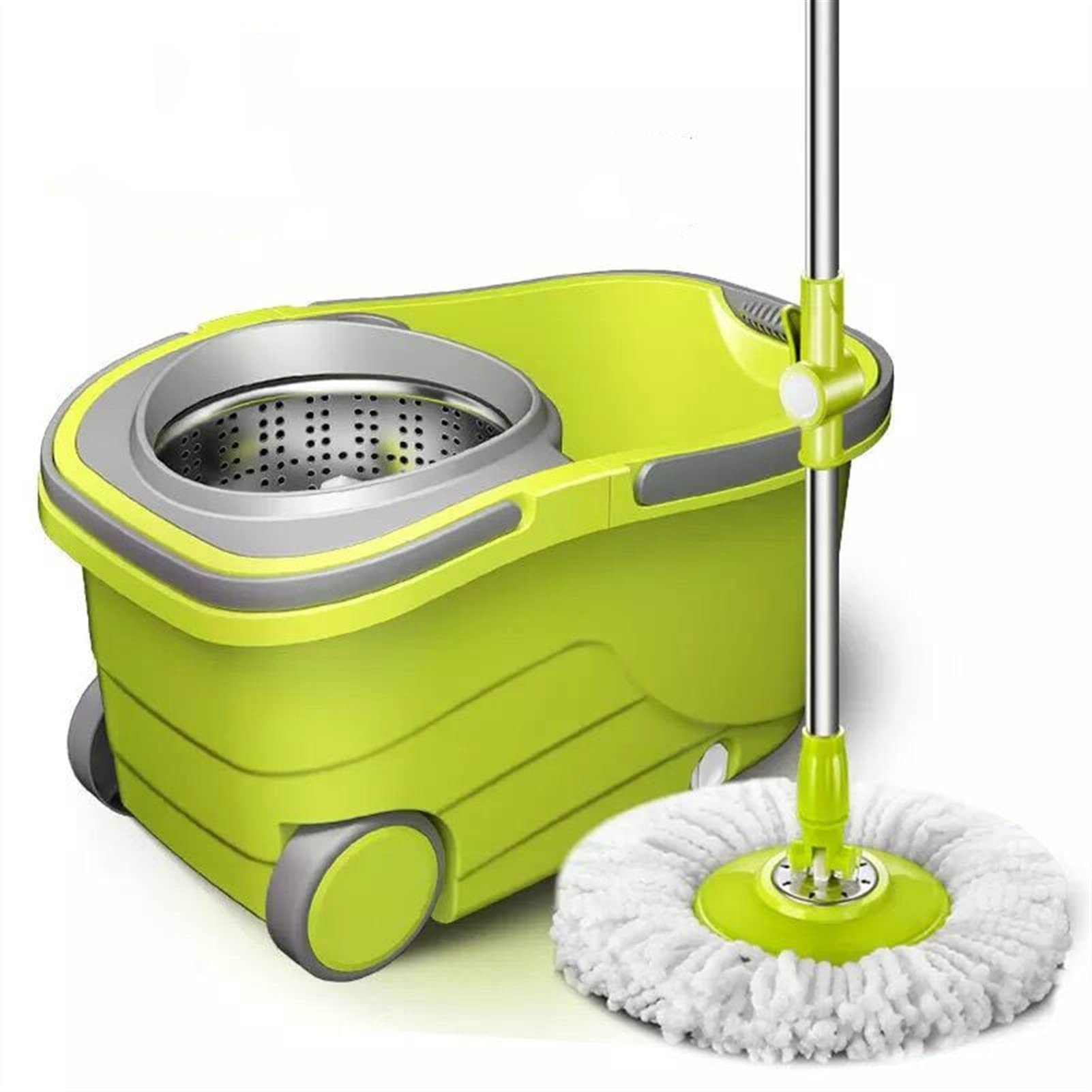 Stainless Steel Spin Mop with Wheels & Soap Dispenser - Microfiber Mop System with Suspended Separation Bucket - Multi-Purpose Home Cleaning Tool for Floors, Tiles & Hardwood - Easy Push & Spin Technology (Plastic Plate Color) - Perfect for Kitchen, Bathroom & Large Area Cleaning