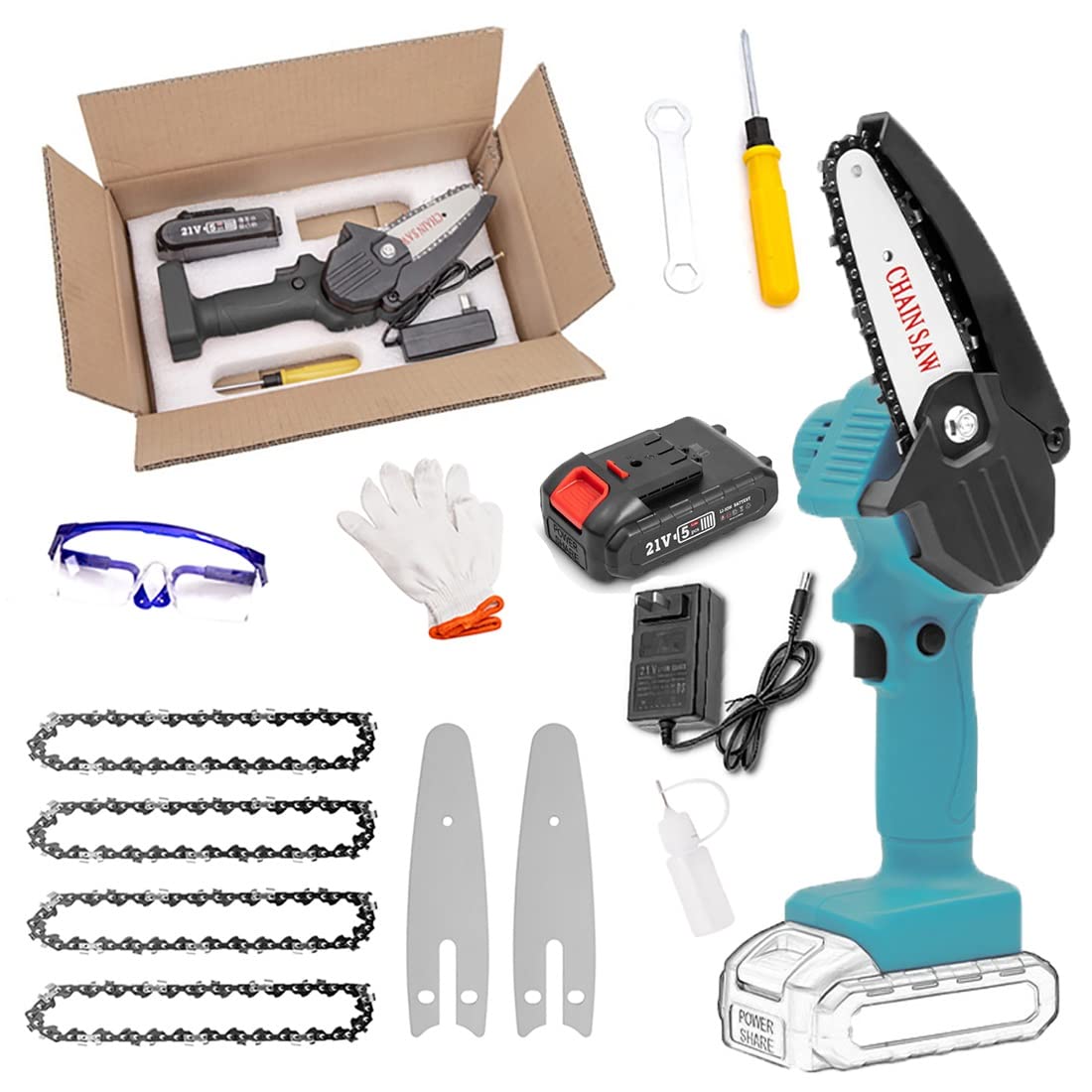 4 Inch Cordless Mini Chainsaw with Battery & LED Light - Handheld Electric Chain Saw for Gardening, Wood Cutting, Outdoor Camping & DIY Projects | Portable & Powerful with Charger Included