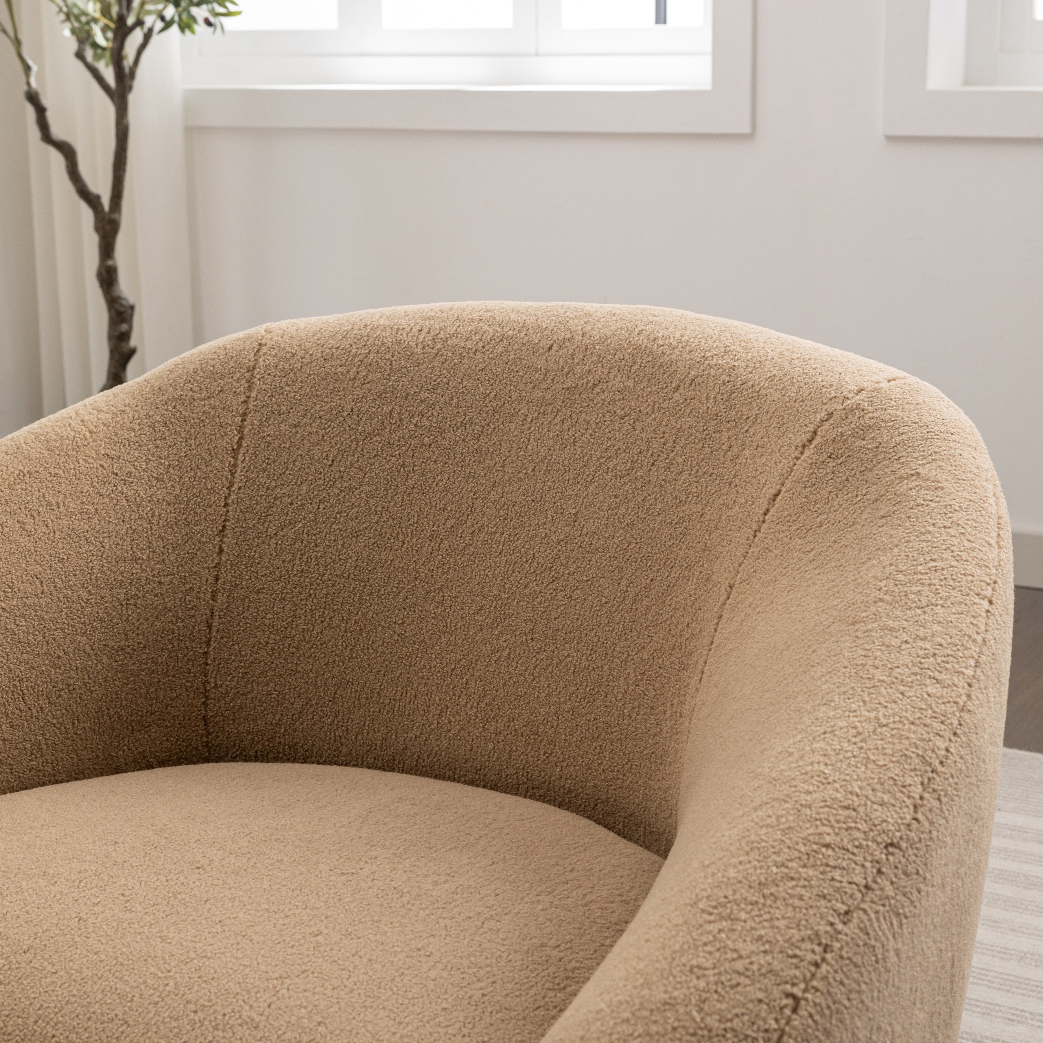 Roundhill Furniture Luzern Modern Boucle Upholstered Accent Chair - 360° Swivel Lounge Chair for Living Room, Bedroom & Office - Soft Fabric Contemporary Seating with Rotating Base
