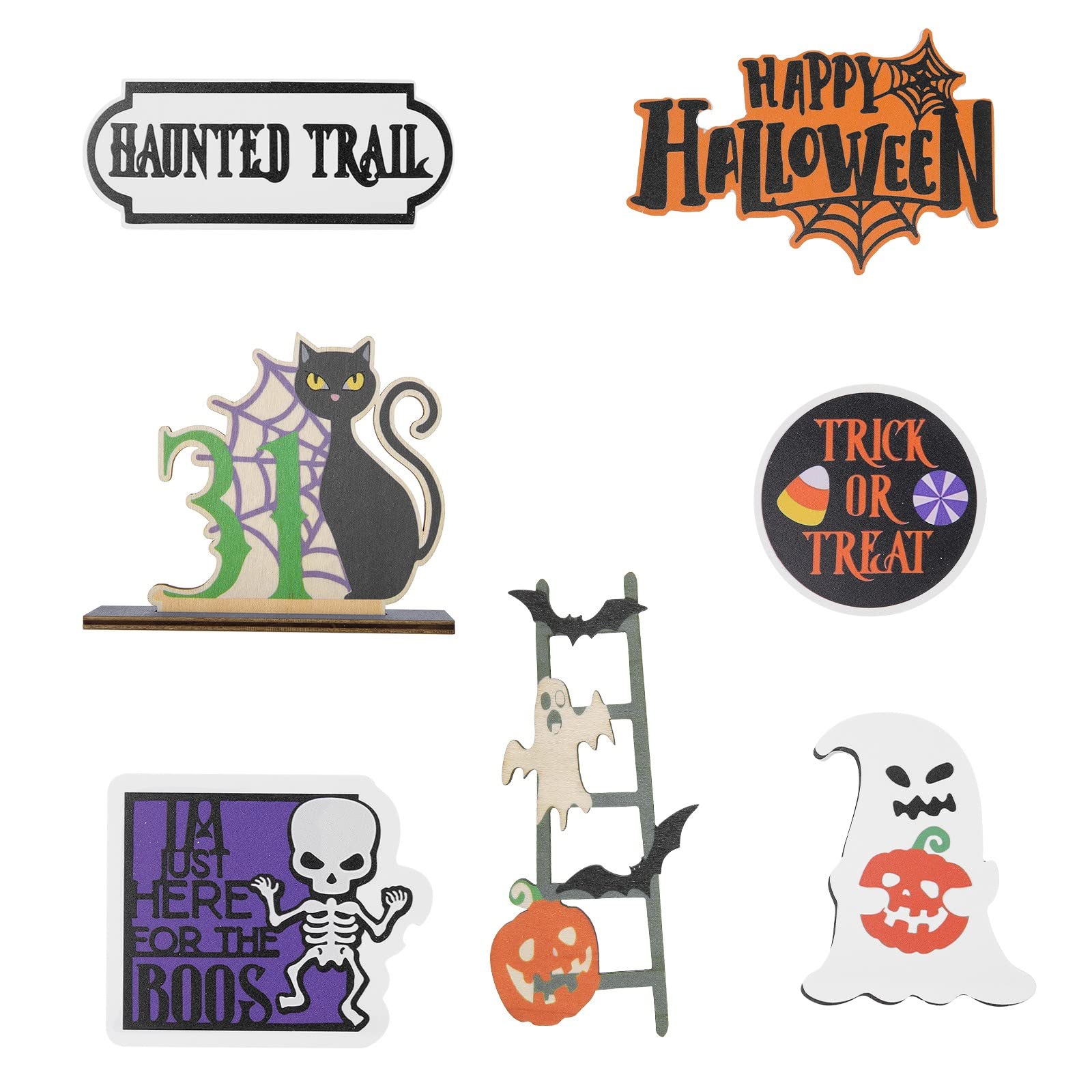 Rustic Wooden Halloween Signs - Farmhouse Table & Tiered Tray Decor with Striped Bat Ornament | Spooky Home Accents for Halloween Party, Fall Decor & Seasonal Display