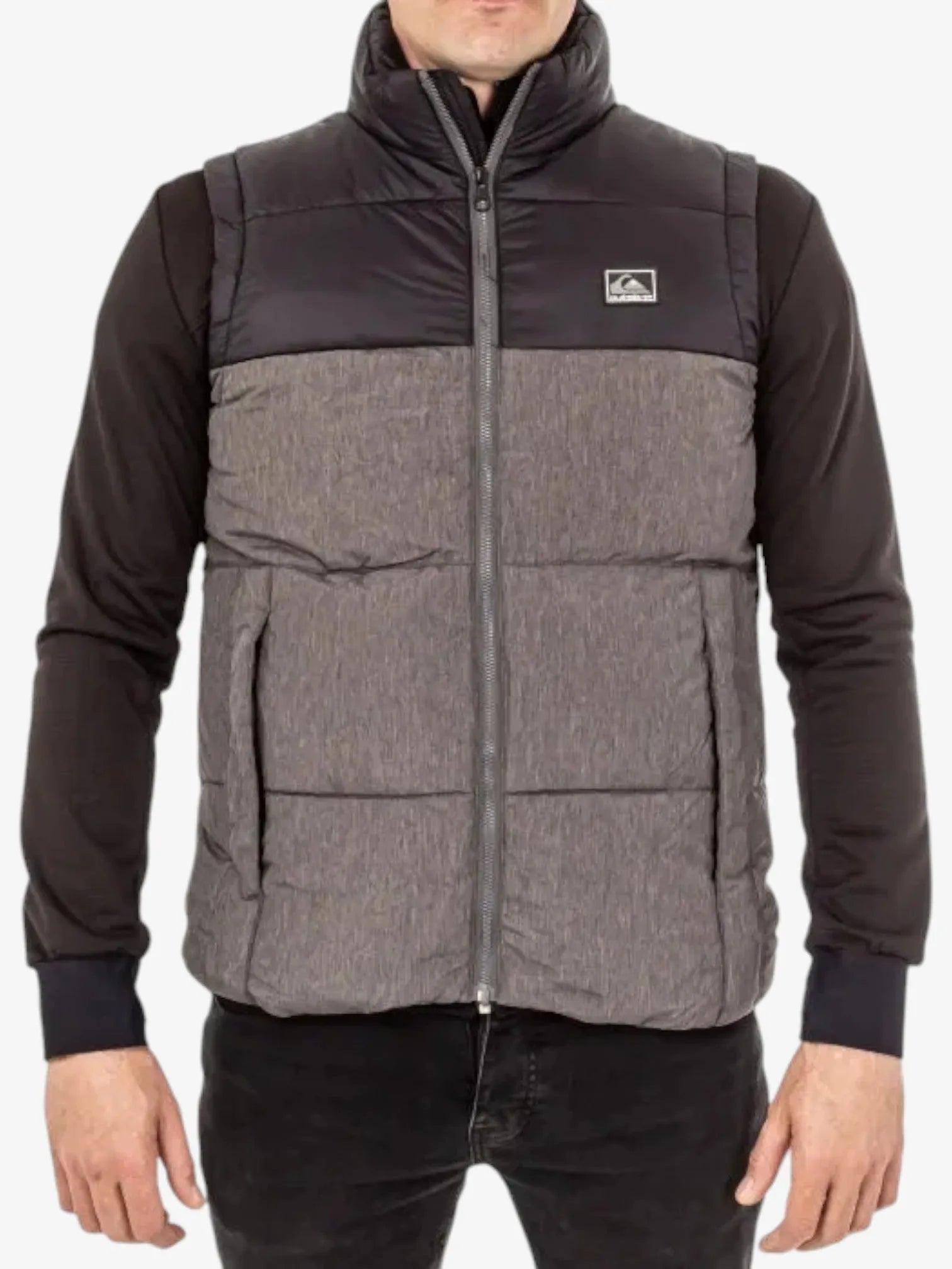 Quiksilver Wolf Shoulders Men's Vest - Grey Melange & Black | Lightweight Outdoor Jacket for Surfing, Hiking & Casual Wear