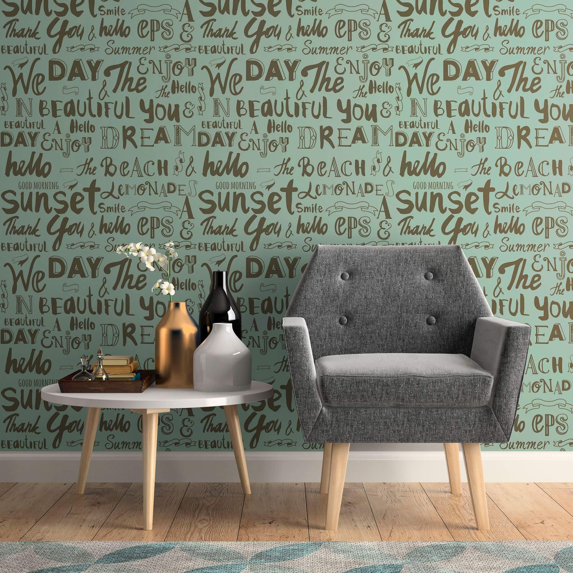 Green Handwriting Teens Peel and Stick Removable Wallpaper 5412 - Self-Adhesive Decorative Wall Covering for Bedroom, Dorm & Kids Room Decor