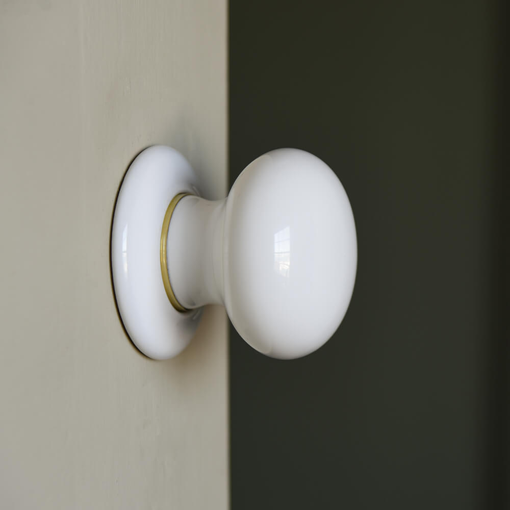 Premium White Ceramic Door Knobs with Brass Collar - Elegant Cabinet & Furniture Hardware for Home Decor & Interior Design