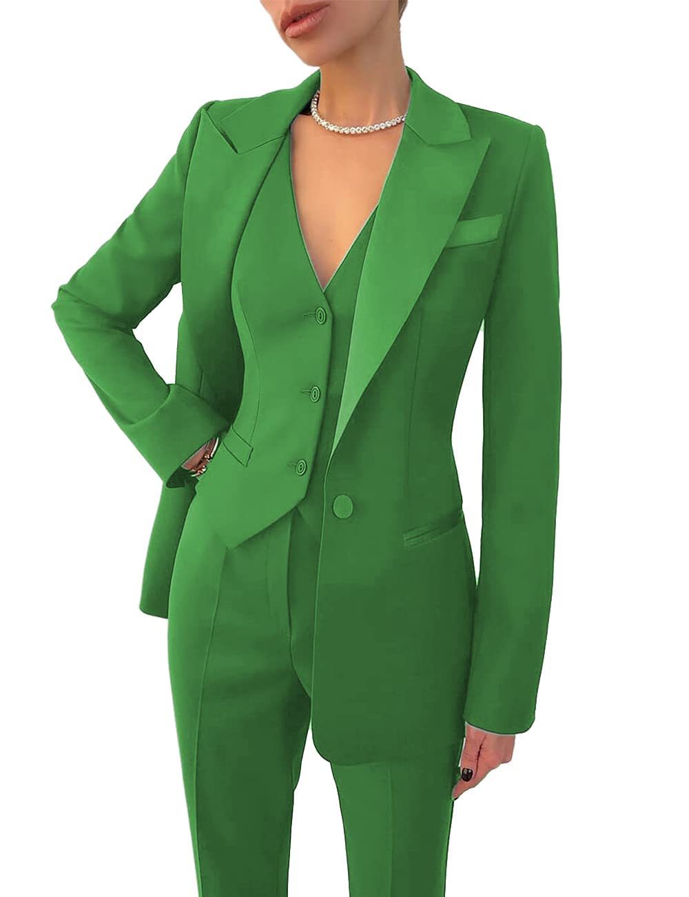 Women's 3-Piece Business Suit Set - Notch Lapel Single Breasted Blazer, Vest & Slim Fit Pants for Office & Professional Wear | Perfect for Corporate Meetings, Interviews & Formal Events
