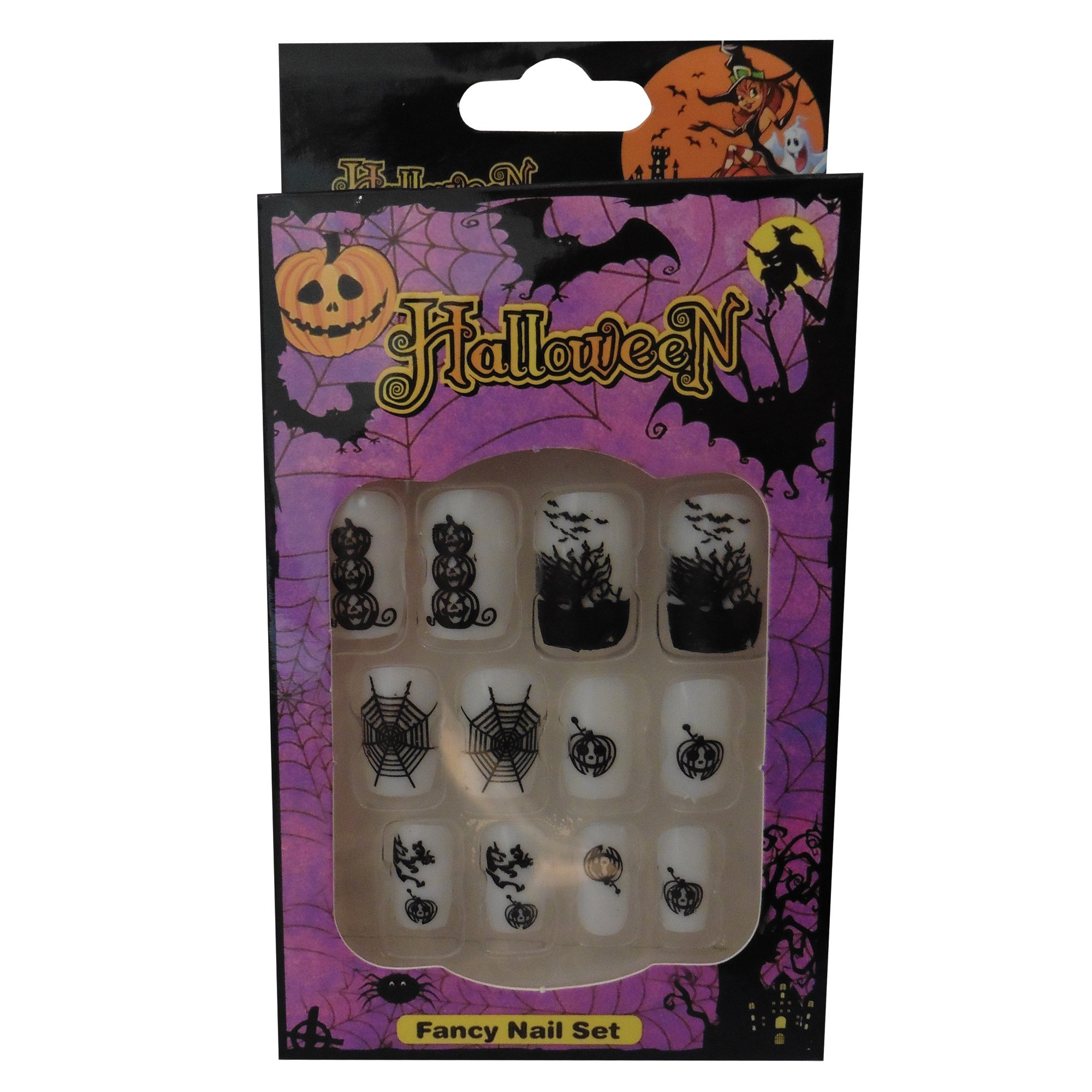 12 Pack Halloween Fake Nails with Glue - Long Press on Nails with Adhesive - Perfect for Halloween Parties, Costumes & Nail Art (HN3)
